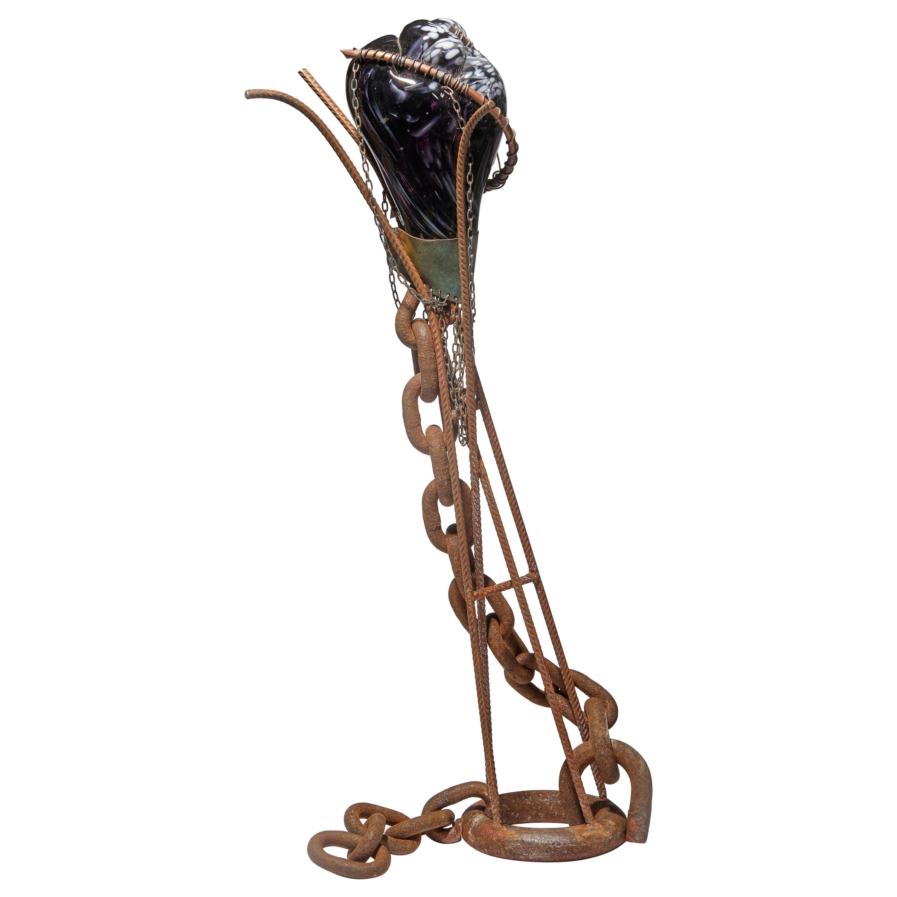 One-Size-Fits-All, A Unique Glass, Steel and Copper Sculpture by Chris Day For Sale