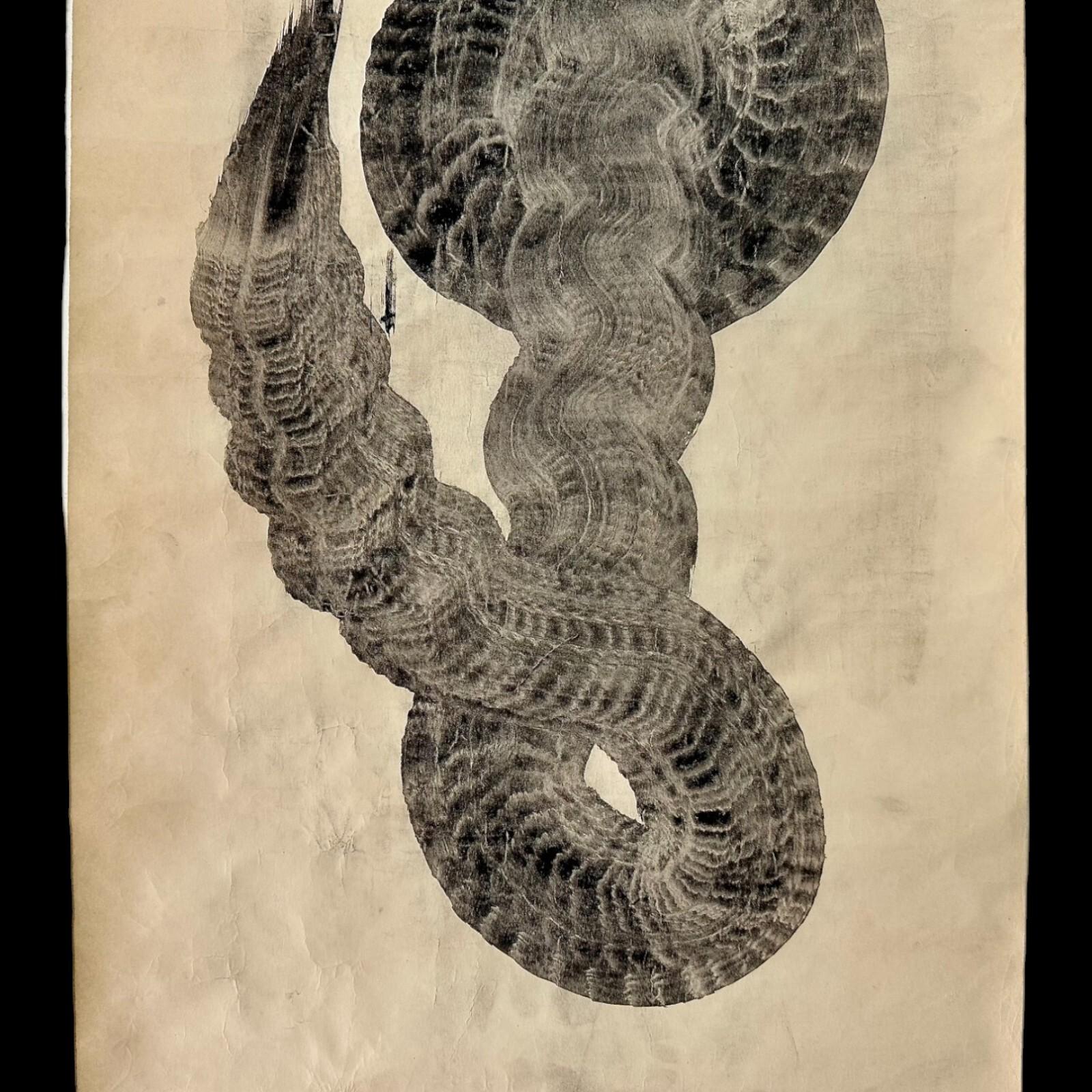 Showa One stroke calligraphy painting of Dragon . 20th century Zen calligraphy For Sale