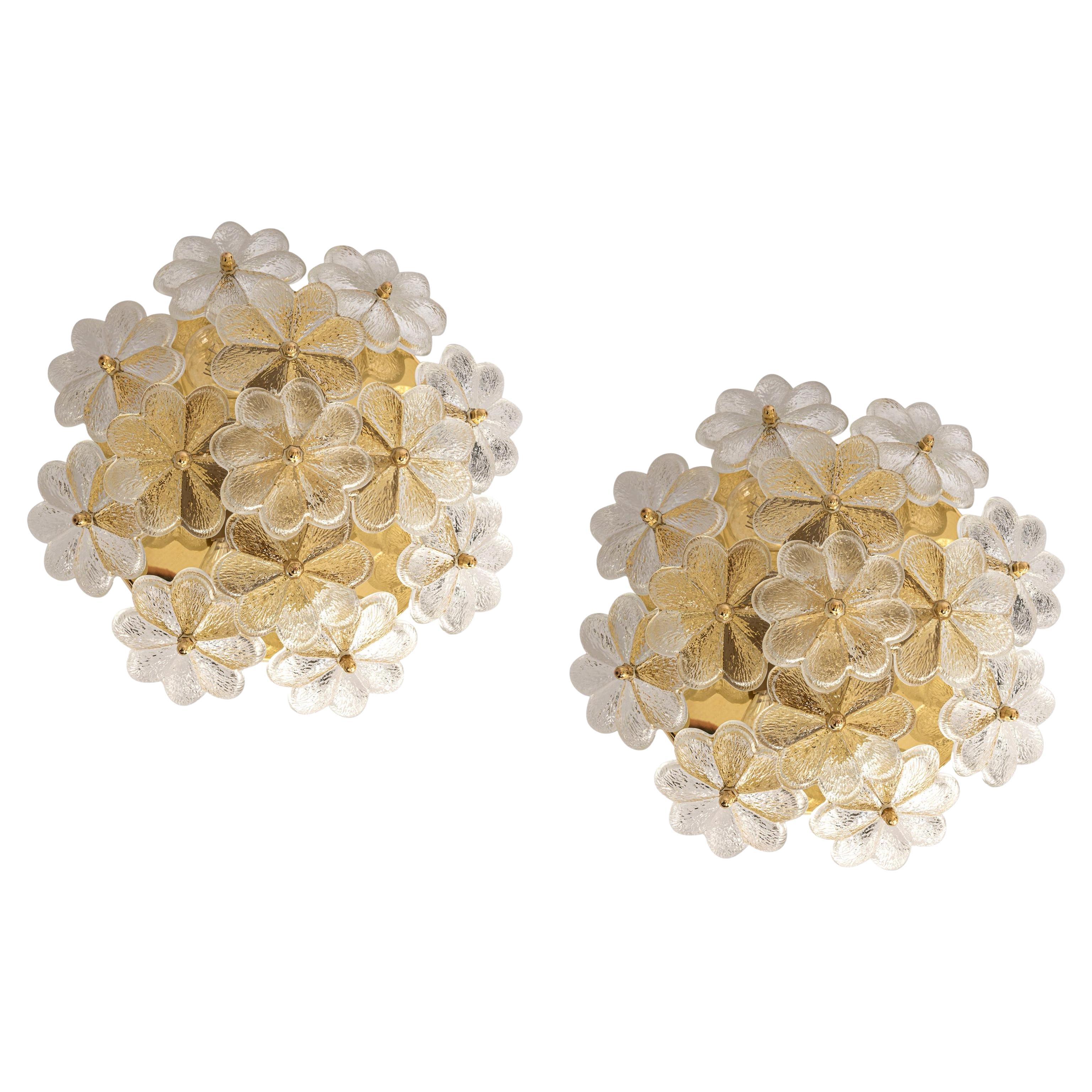 One Stunning Petite Glass Flower Wall Light by Ernst Palme, Germany, 1970s