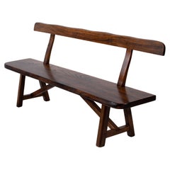 One "T-Bench", Olavi Hanninen for Aranjou, Brutalist Solid Elm, France, 1950s