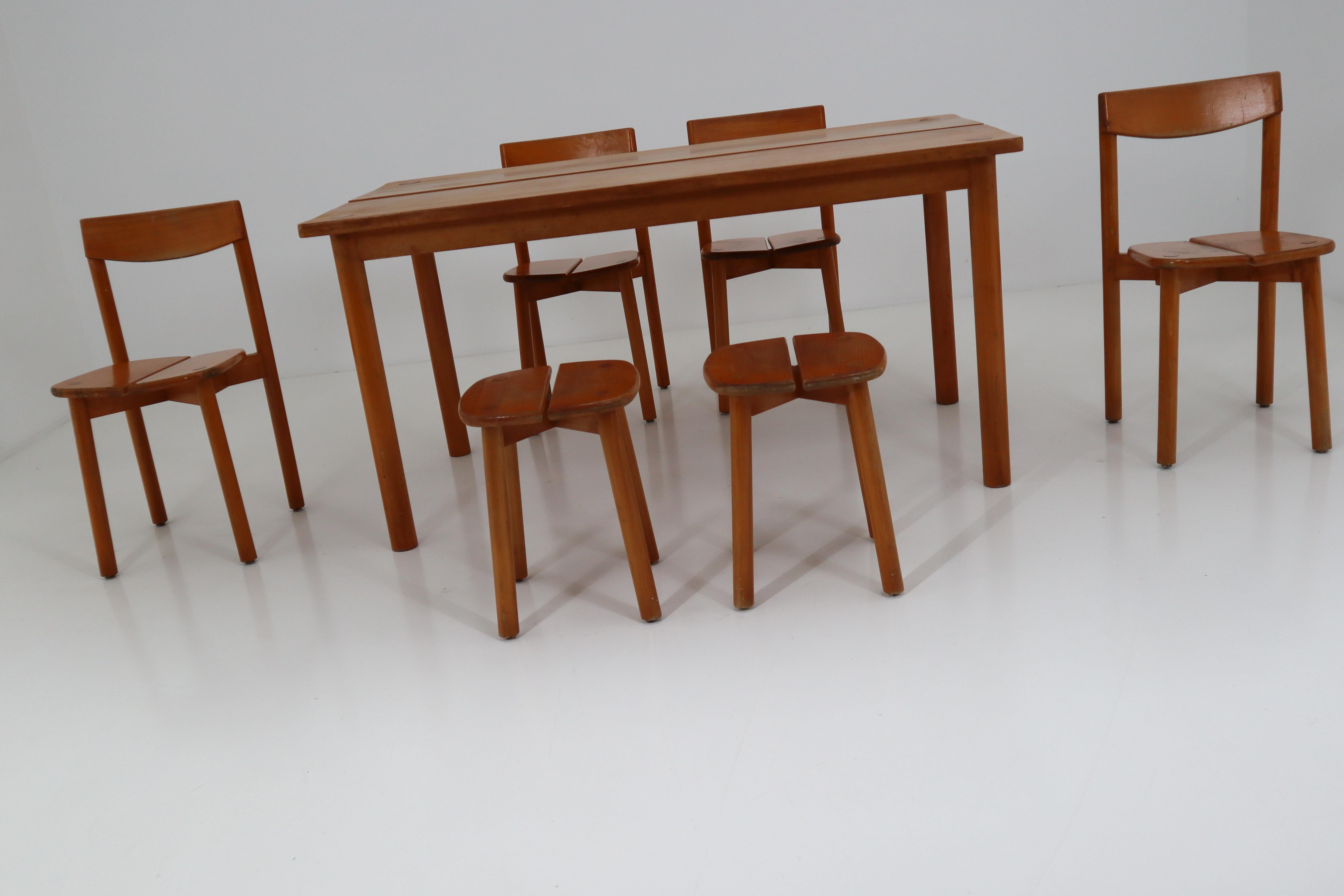 One Table, Six Chairs and Two Stools by Pierre Gautier Delaye, France, 1960s 3