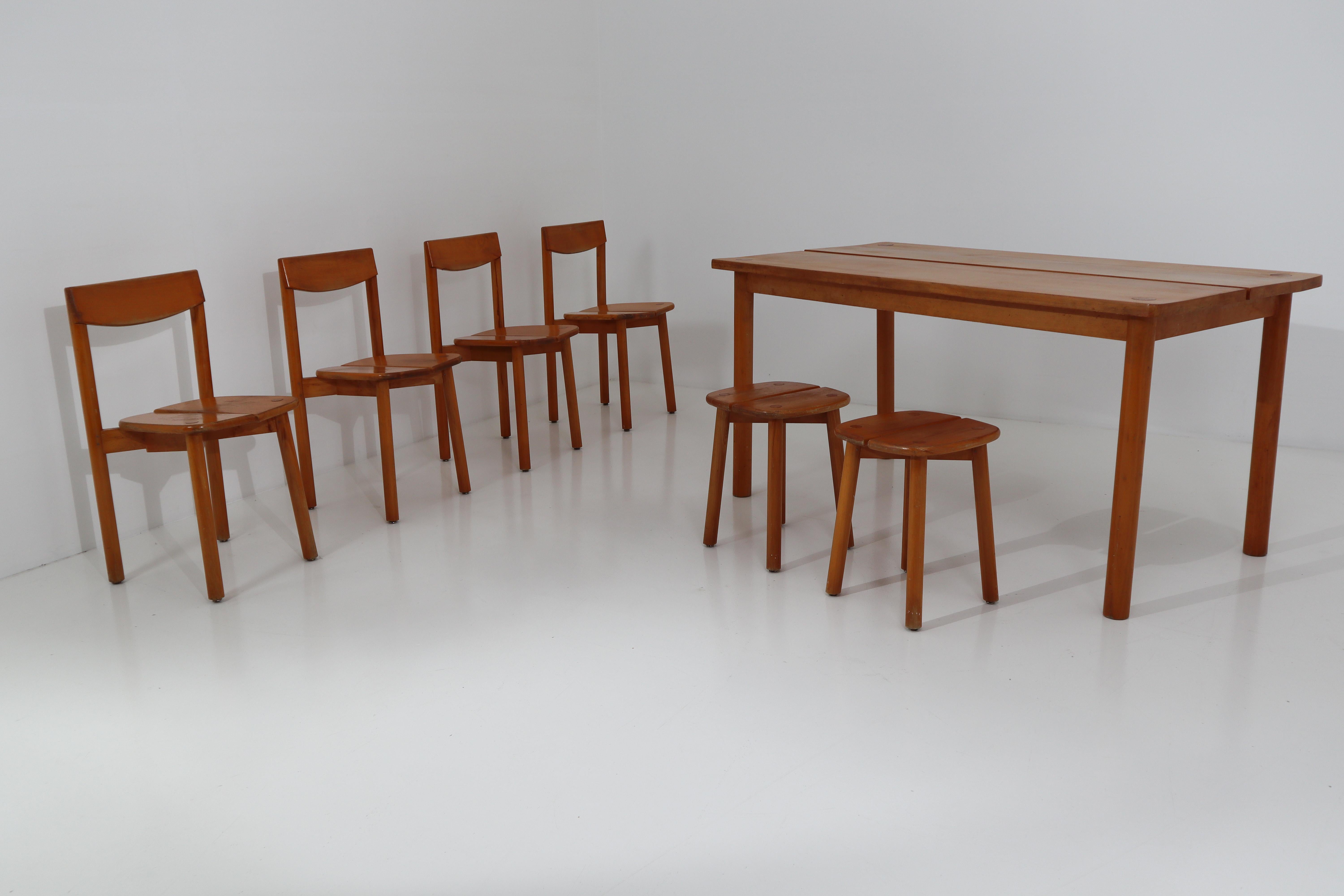 One Table, Six Chairs and Two Stools by Pierre Gautier Delaye, France, 1960s 5