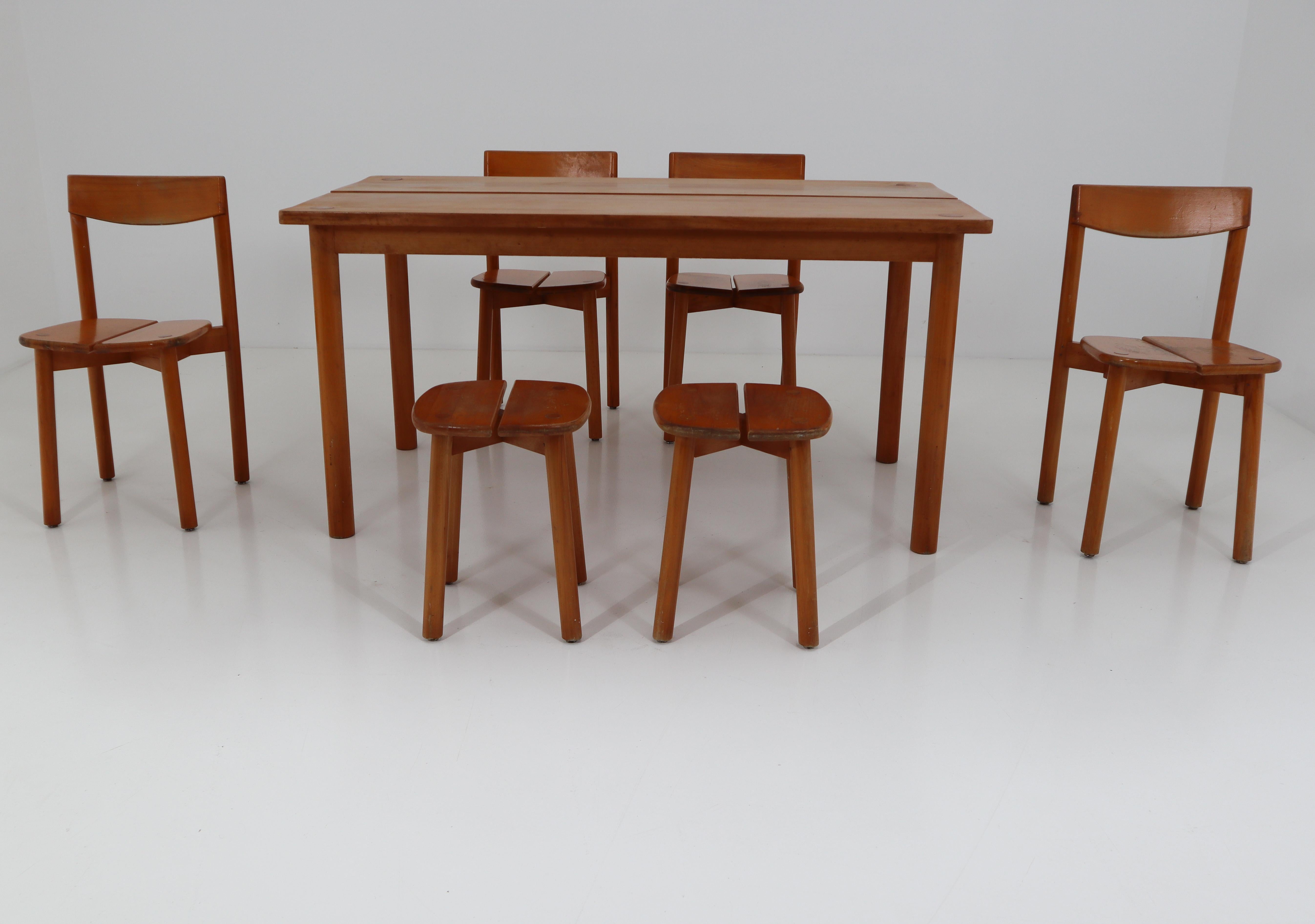 One Table, Six Chairs and Two Stools by Pierre Gautier Delaye, France, 1960s 7
