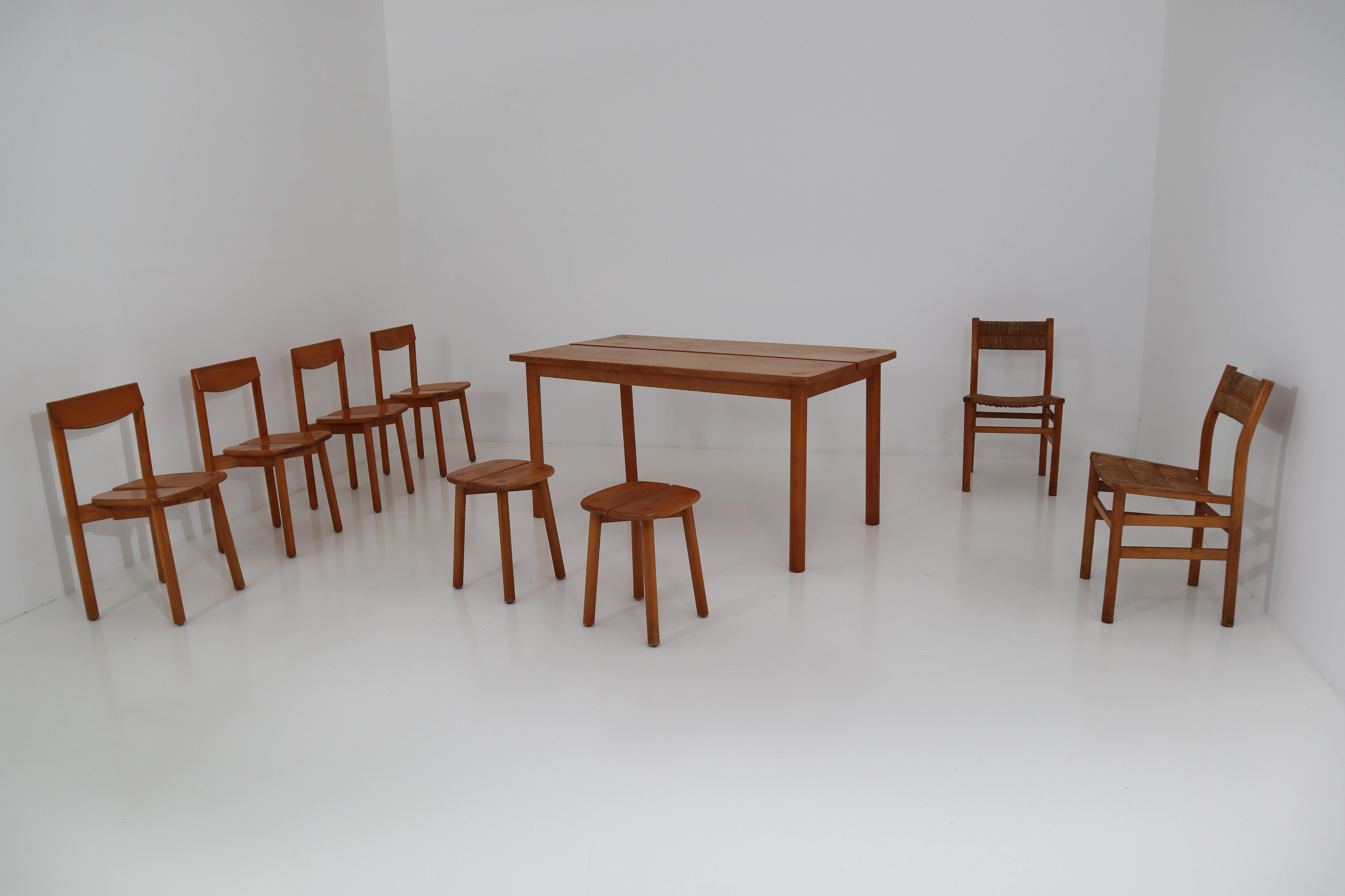 One Table, Six Chairs and Two Stools by Pierre Gautier Delaye, France, 1960s 12