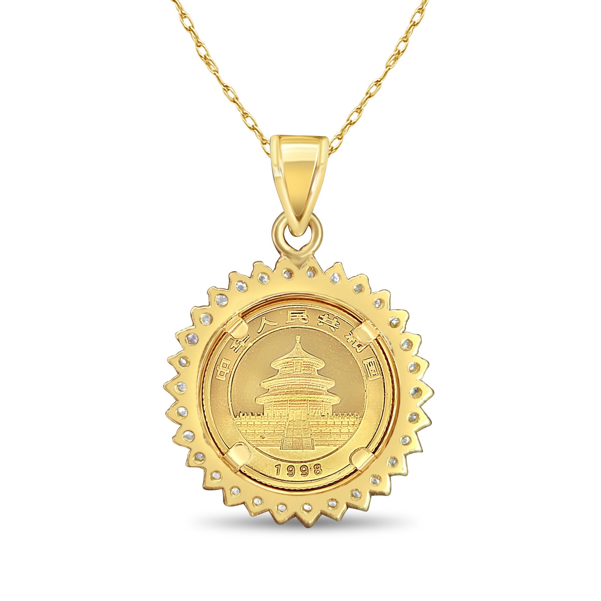 Moneta d'oro Panda cinese da un decimo di oncia Collana con diamanti a raggiera In condizioni Nuovo in vendita a Sugar Land, TX