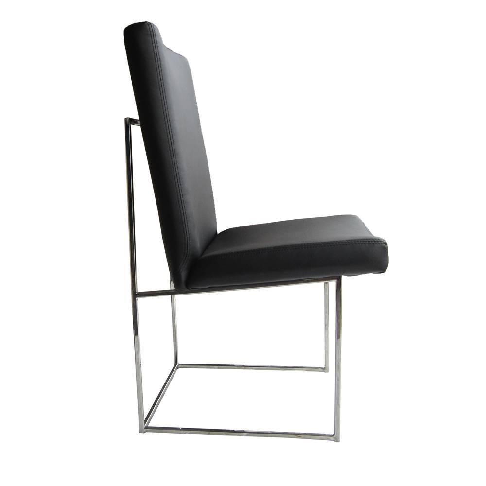 One Thin Series High Back Leather and Chrome Chair Designed by Milo Baughman 1