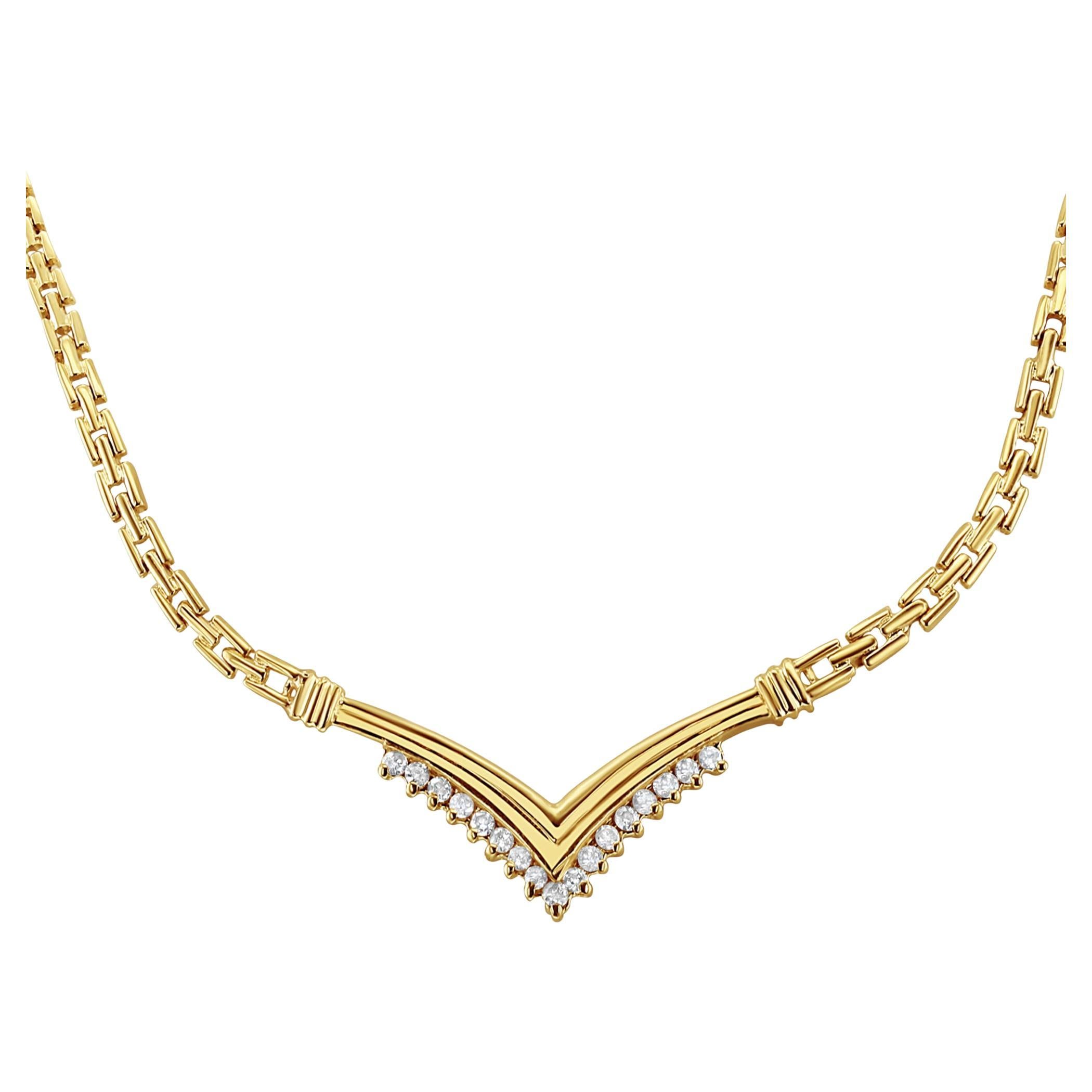 One Third Carat Diamond 'V' Shaped Diamond Link Necklace 14k Yellow Gold For Sale