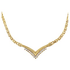One Third Carat Diamond 'V' Shaped Diamond Link Necklace 14k Yellow Gold
