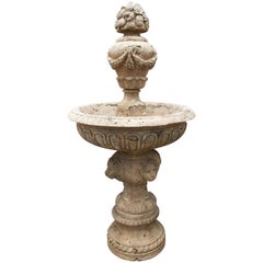 One-Tier Fountain Hand Carved in Romano Travertine Marble