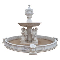 One Tier Hand Carved White Marble Fountain with Pool and Female