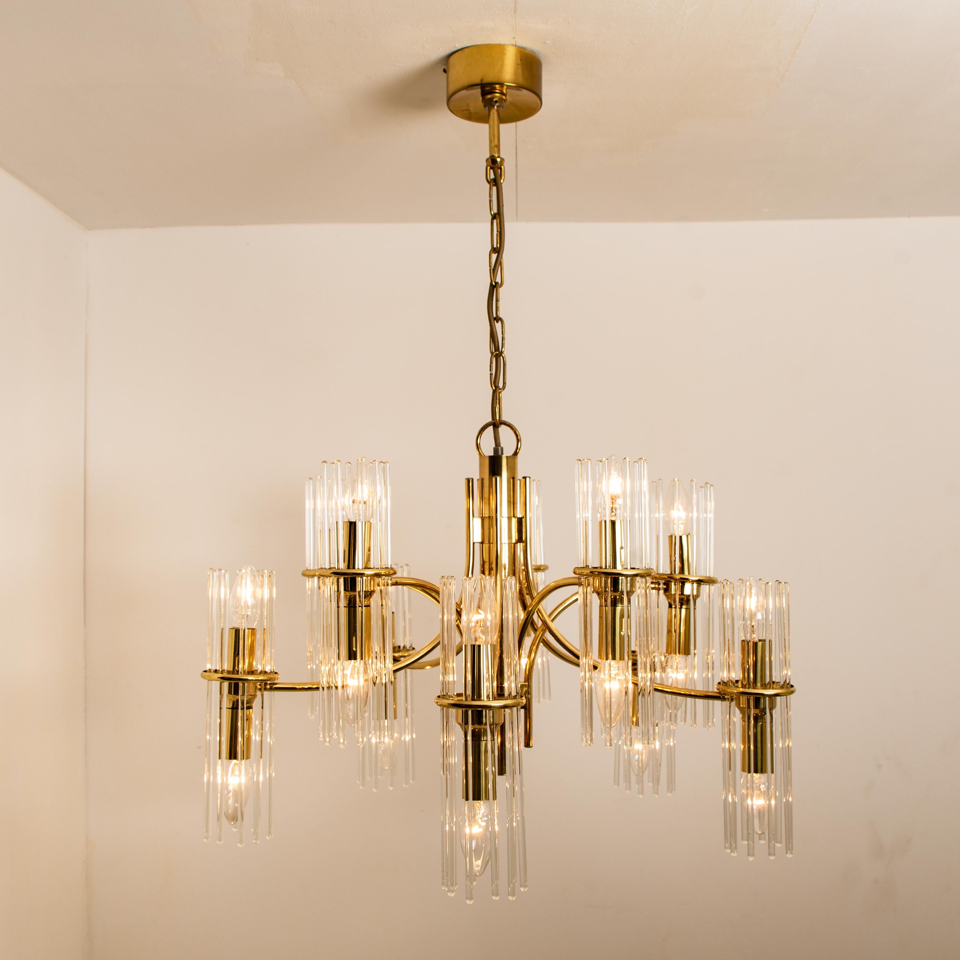 One Tube Rod Brass Chandelier by Gaetano Sciolari for Lightolier, 1960s 4