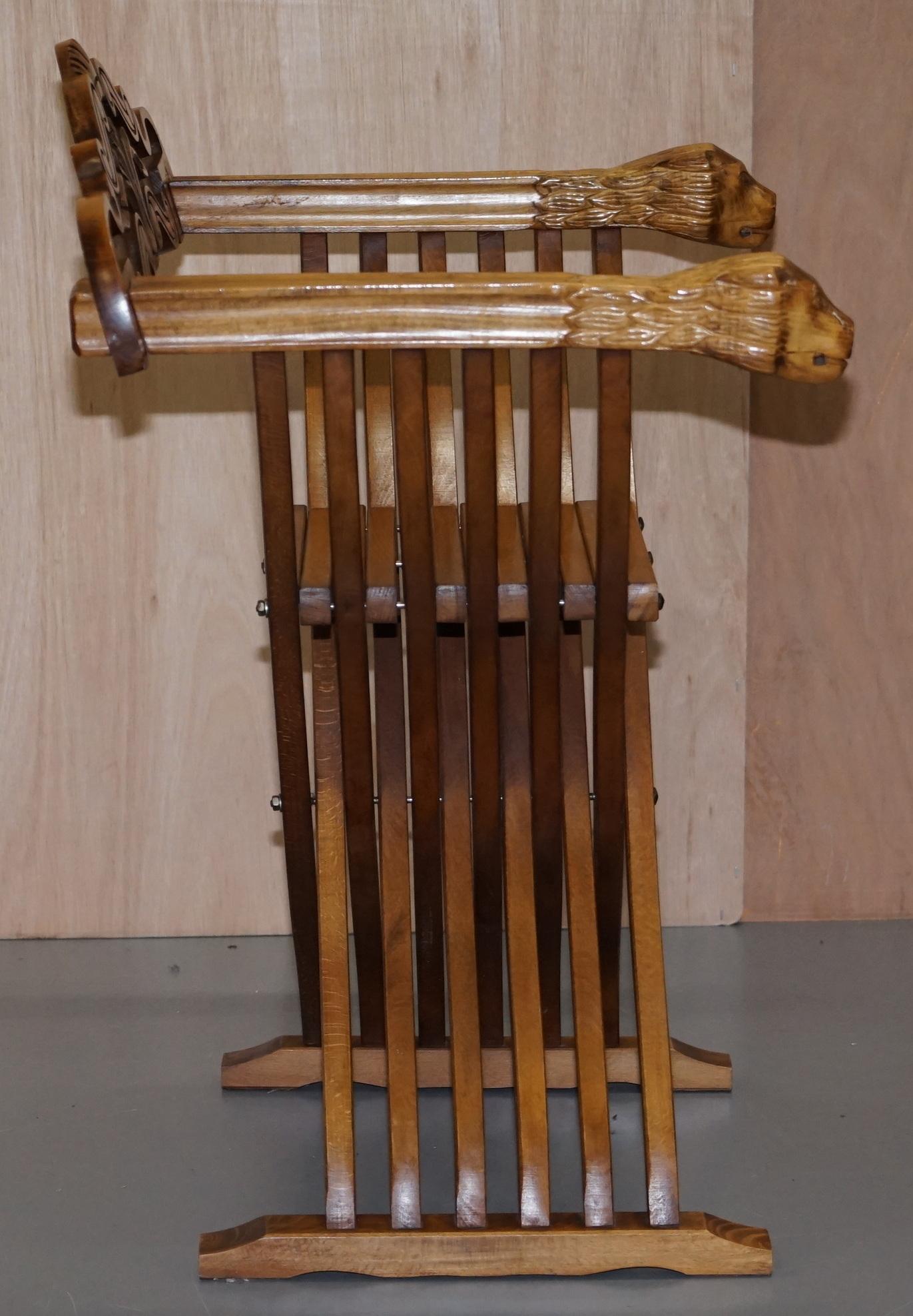 One Two Decorative Folding Savonarola Armchairs with Lion Head Well Carved Arms For Sale 3