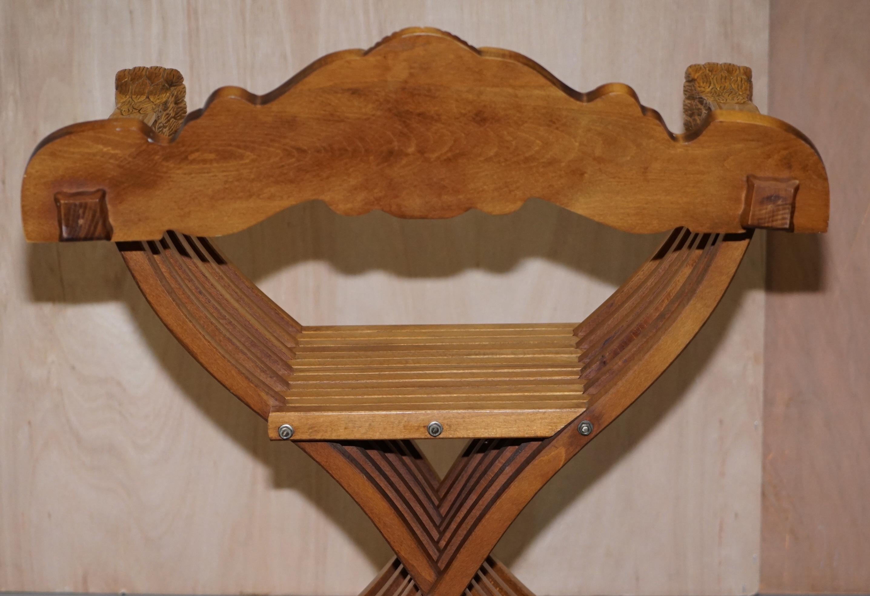One Two Decorative Folding Savonarola Armchairs with Lion Head Well Carved Arms For Sale 7