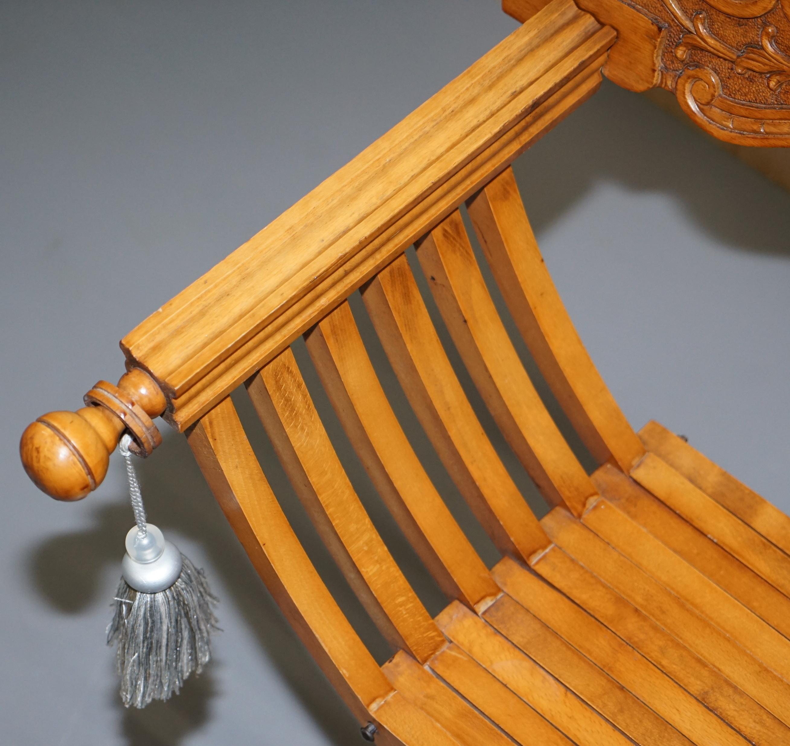Wood One Two Folding Savonarola Armchairs with Silk Hanging Tassels Well Carved For Sale