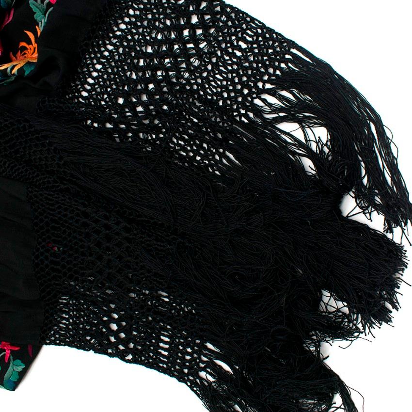  One Vintage Black V-Neck Embroidered Fringed Dress - Size S For Sale 2