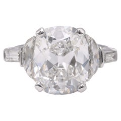 One Retro GIA 4.52 Carat Antique Cushion Cut Diamond Platinum Ring