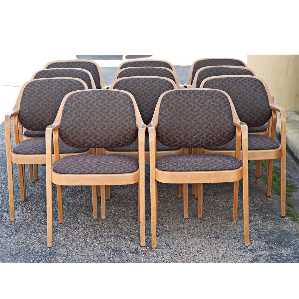 1 Vintage Knoll Don Petitt Oak Armchair 
1965 

Knoll model #1105 bentwood chairs with original upholstery designed by Don Pettit for Knoll. Oak Wood Frame.

10 available
 

Can be sold in singles or groups. Please inquire within.
We have