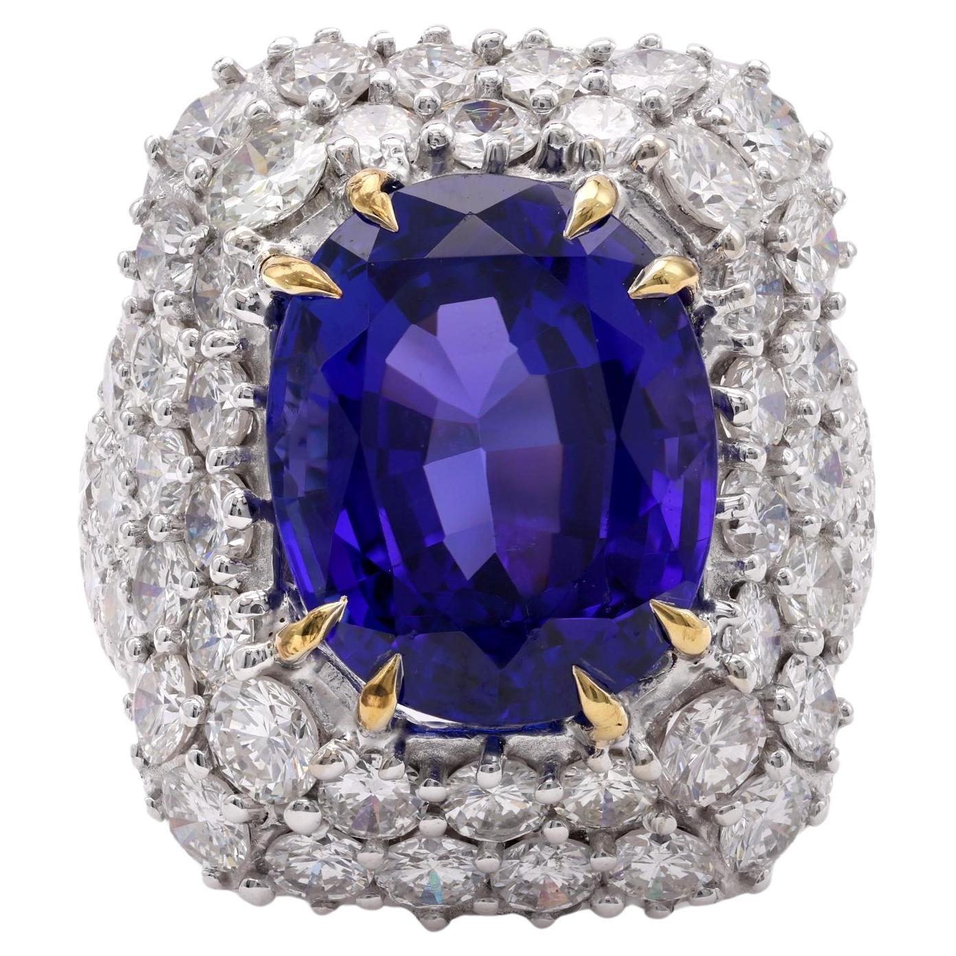 One Vintage Tanzanite Diamond Palladium Ring For Sale