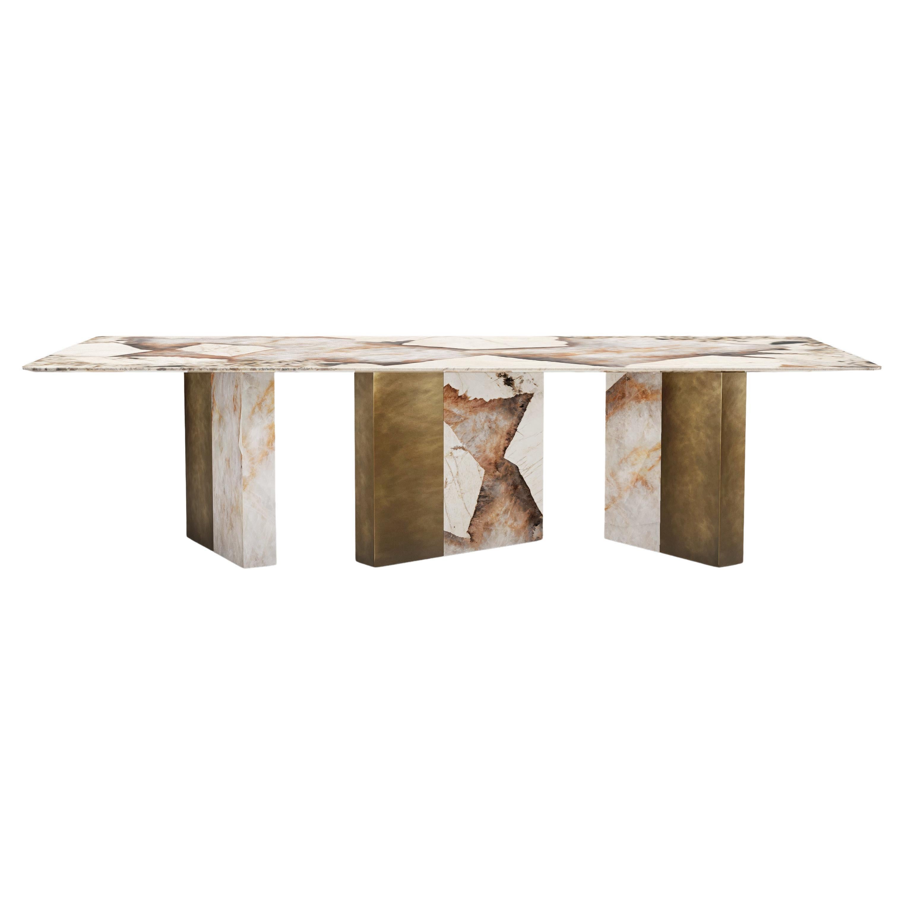 Table de salle à manger One Way ou autre en marbre Patagonia et laiton brut
