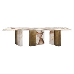 Table de salle à manger One Way ou autre en marbre Patagonia et laiton brut