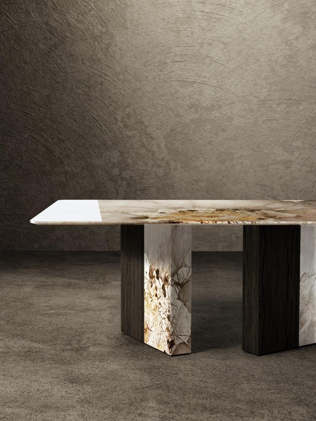 Moderne One Way or Another Table à manger Patagonia Marble Black Fir Wood en vente