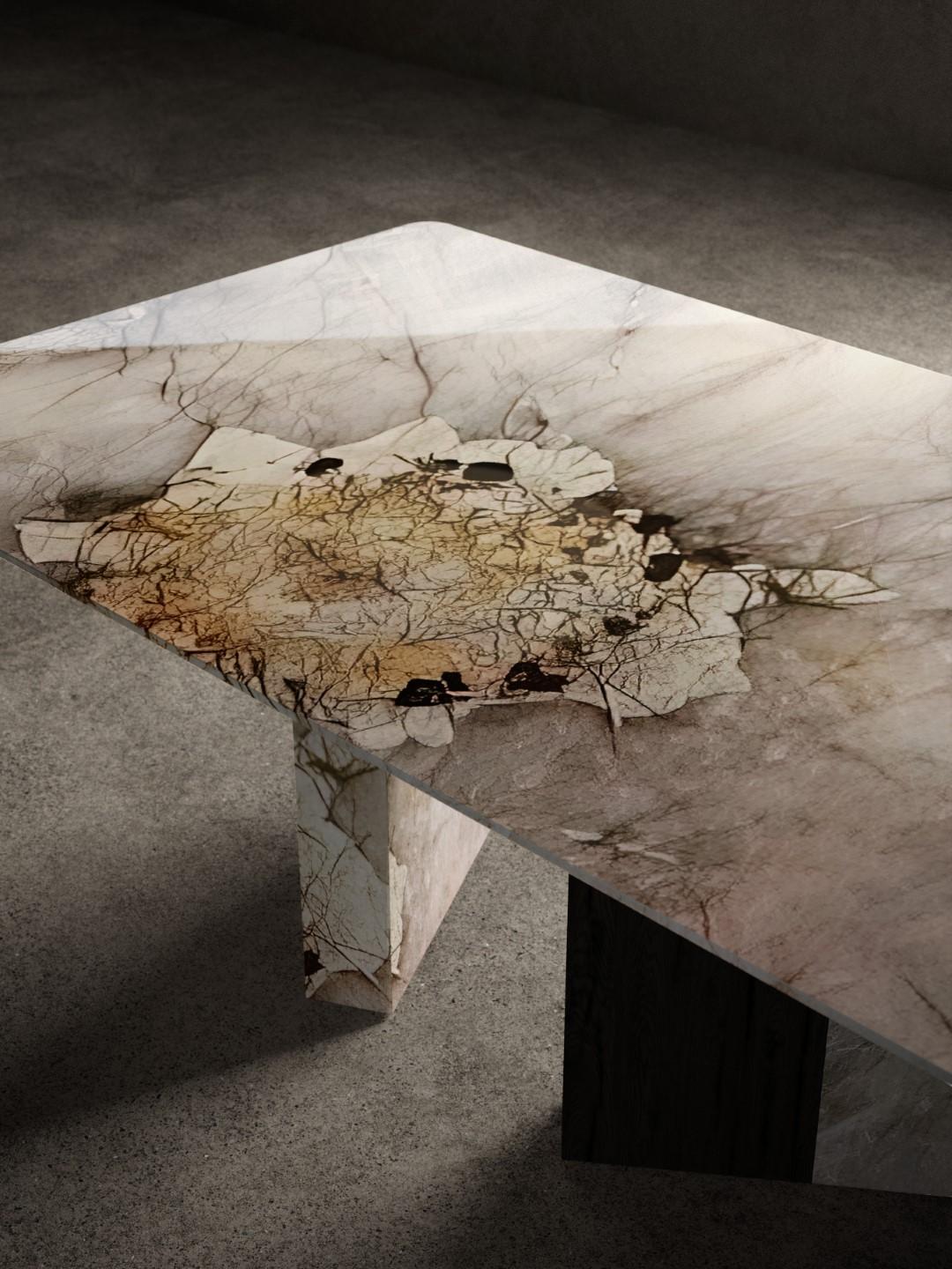 italien One Way or Another Table à manger Patagonia Marble Black Fir Wood en vente