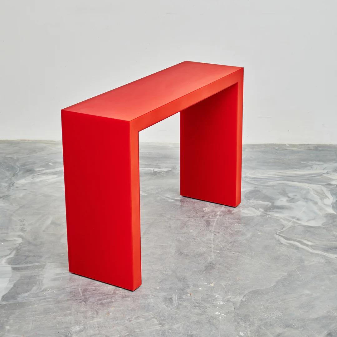 Contemporary One Way Shift Resin Console/Table in Red by Facture, REP by Tuleste Factory For Sale