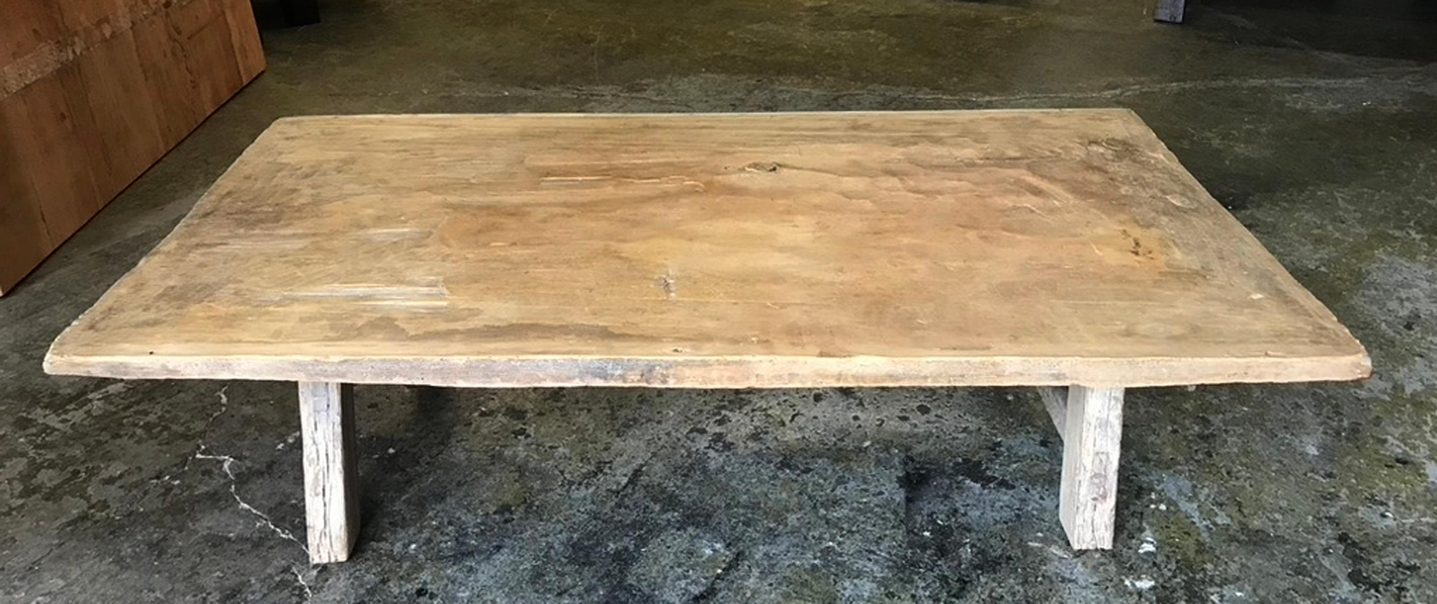 One Wide Antique Board Coffee Table In Good Condition For Sale In Los Angeles, CA