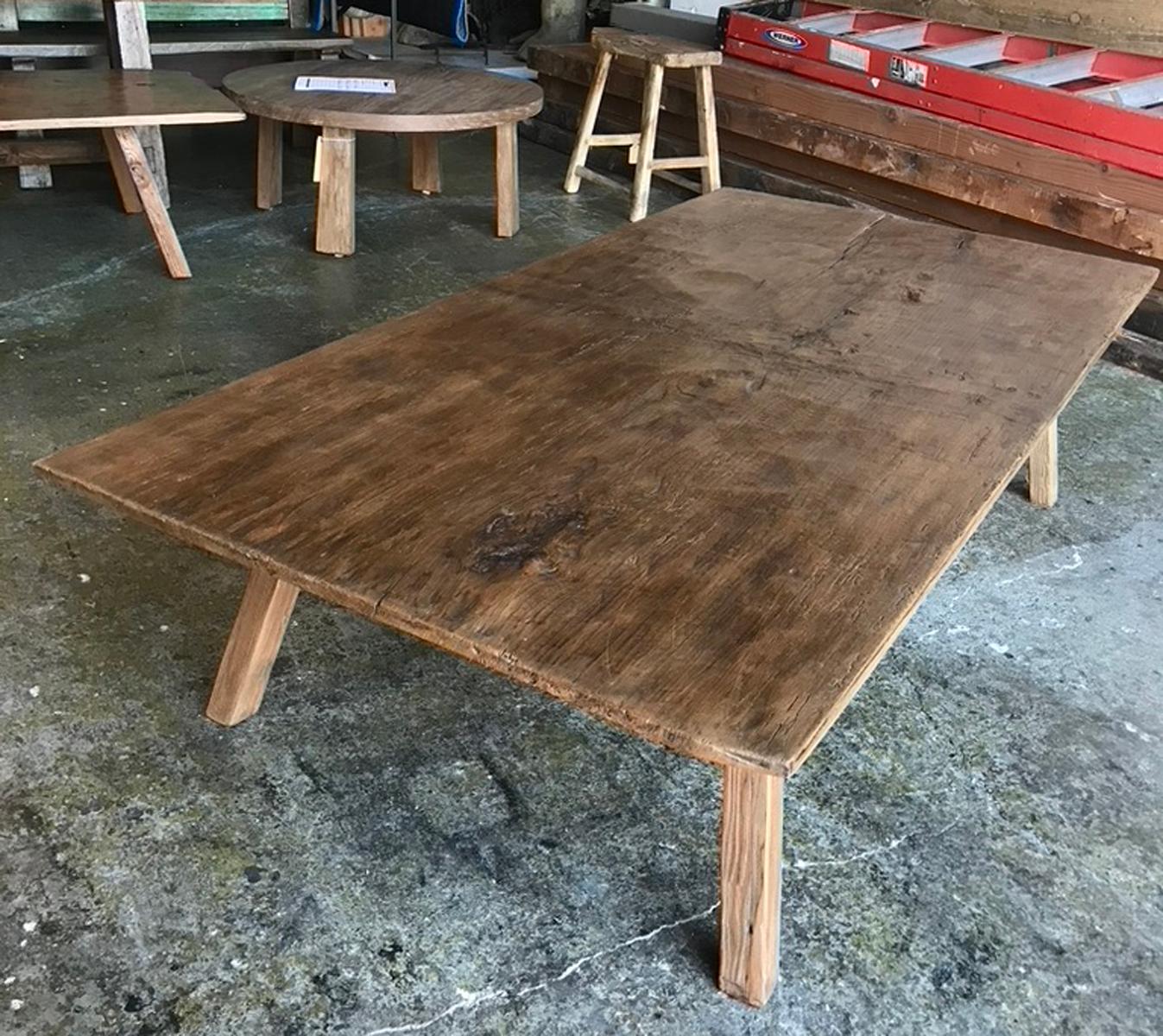 Rustic One Wide Board Hand Hewn Coffee Table For Sale