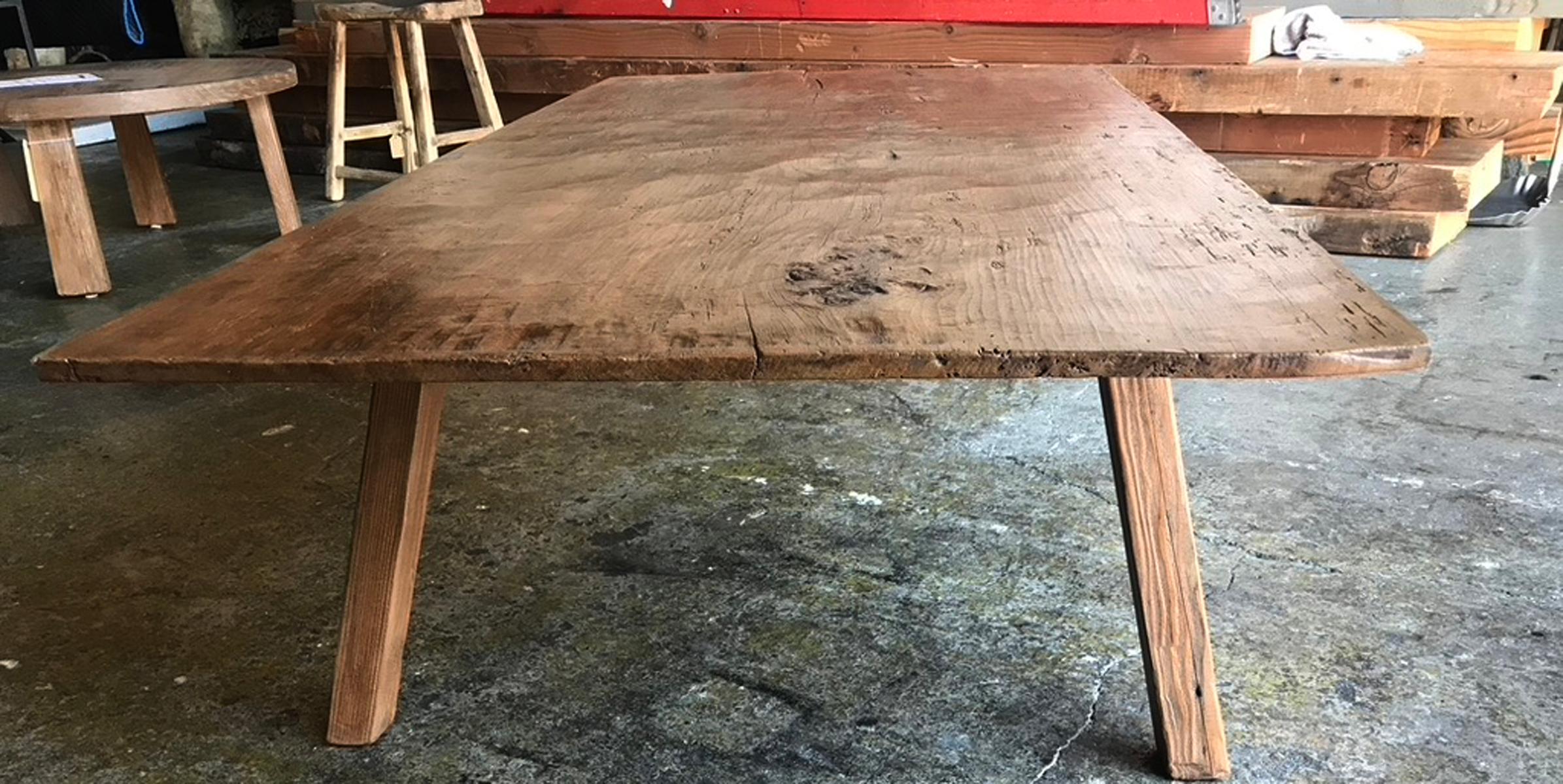 One Wide Board Hand Hewn Coffee Table In Good Condition For Sale In Los Angeles, CA