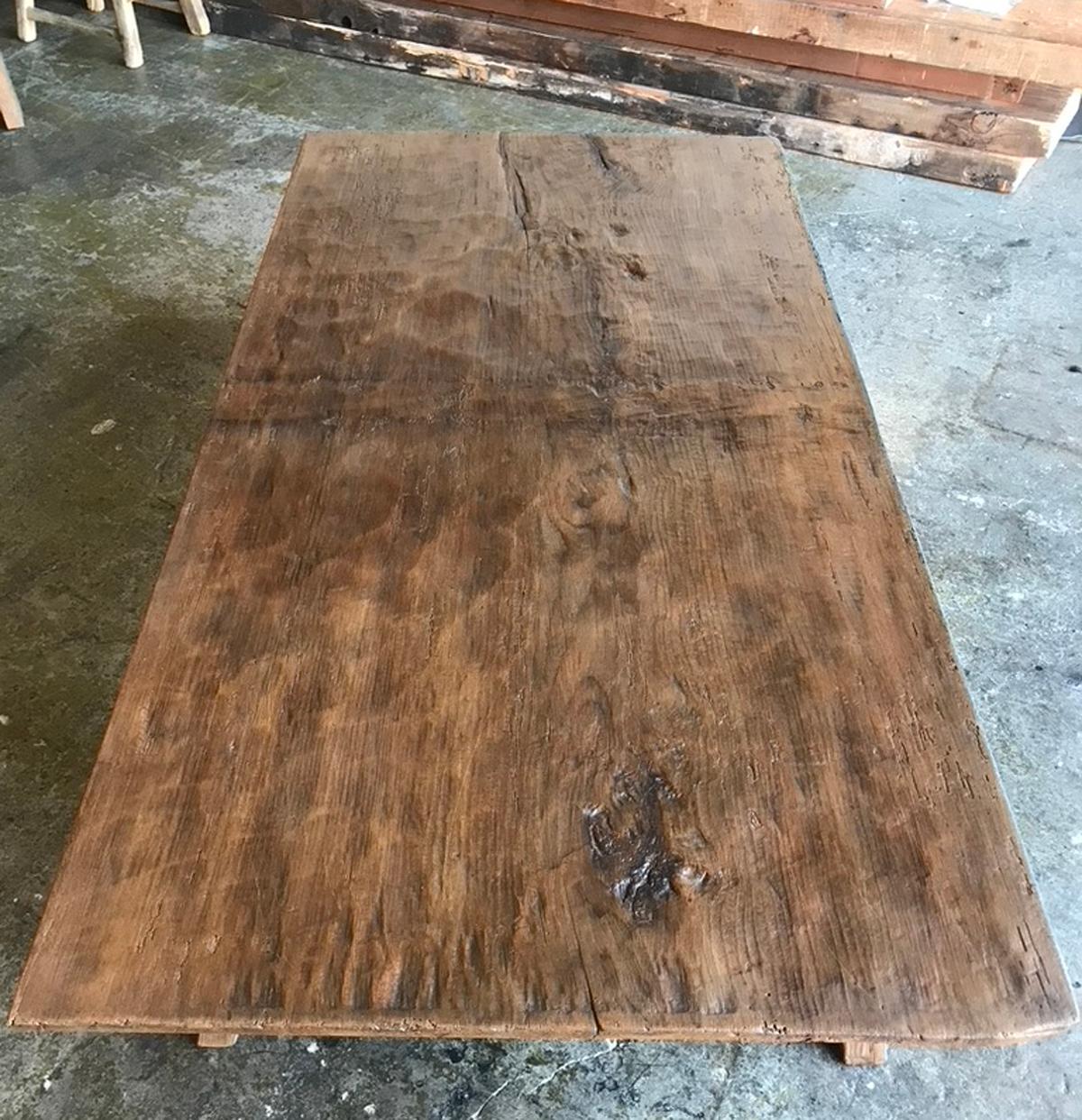 Wood One Wide Board Hand Hewn Coffee Table For Sale