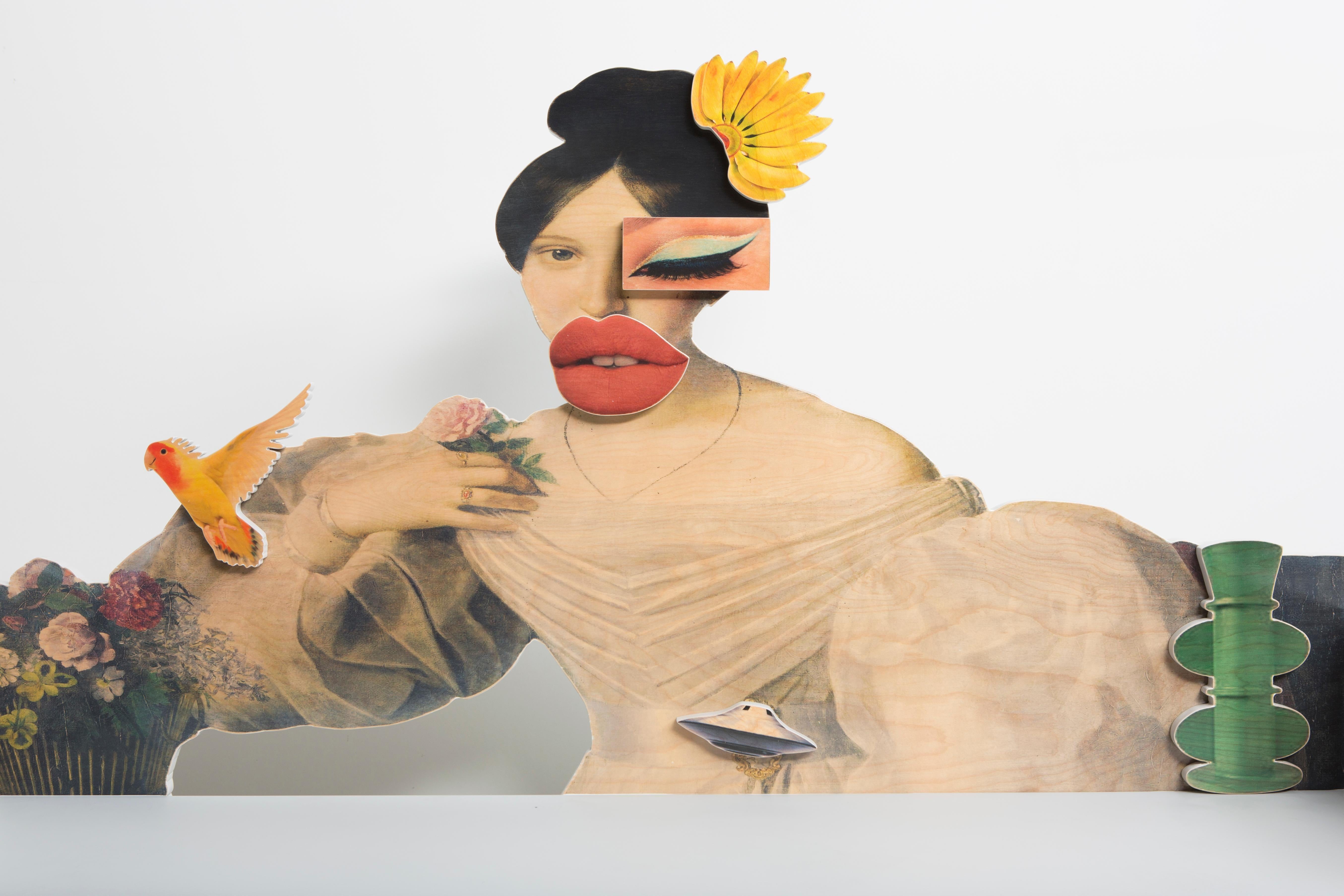 Diese skulpturale Bank aus der Serie Metropolitan Sets von Mattia Biagi ist Ausdruck der persönlichen Auseinandersetzung des Künstlers mit dem Spannungsfeld von Leben und Tod, Natur und Zivilisation, Bewahrung und Transformation. Die Bilder, aus