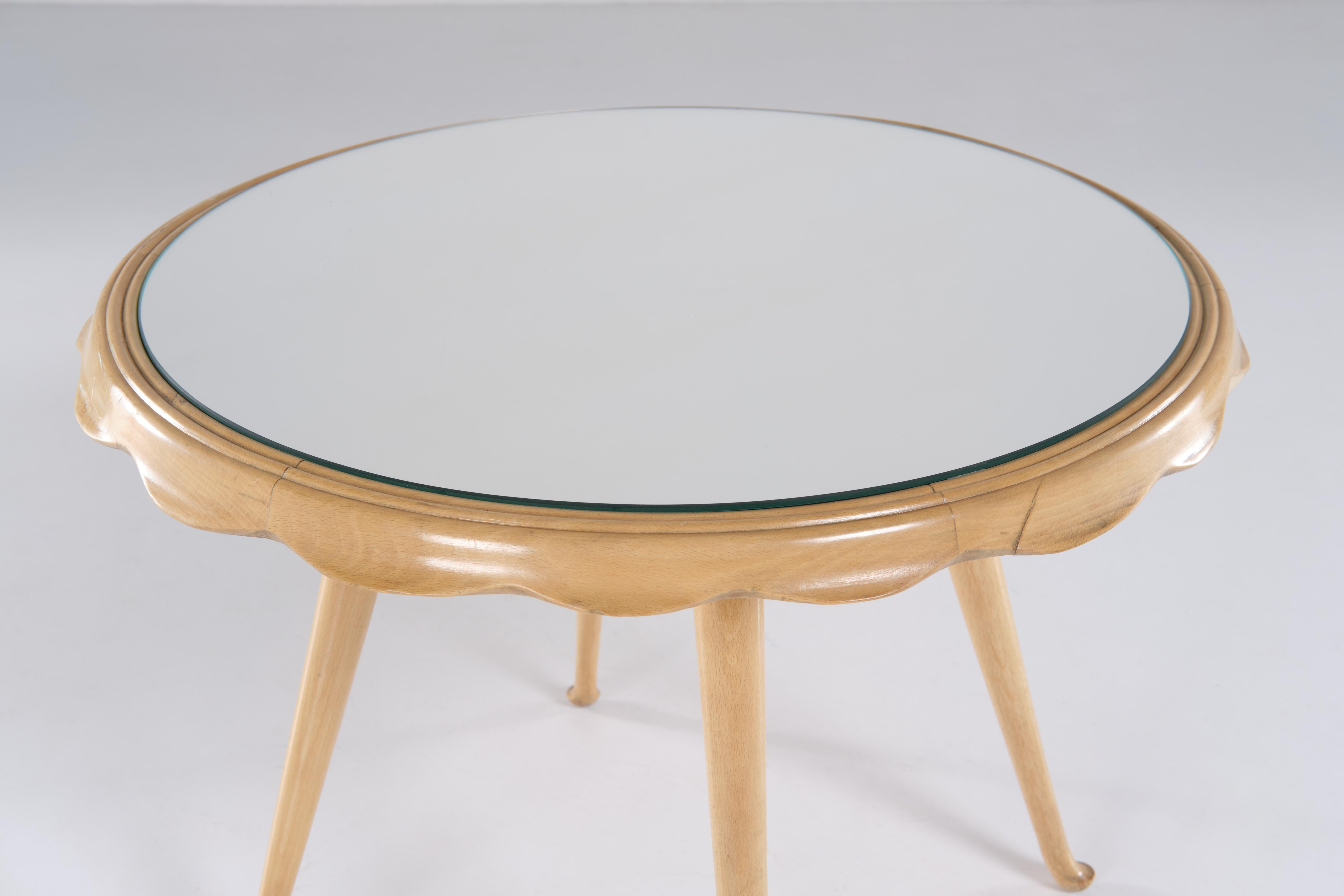 Mid-20th Century One Wood and Mirrored Glass Low Table, Italian Design, 1950 circa For Sale