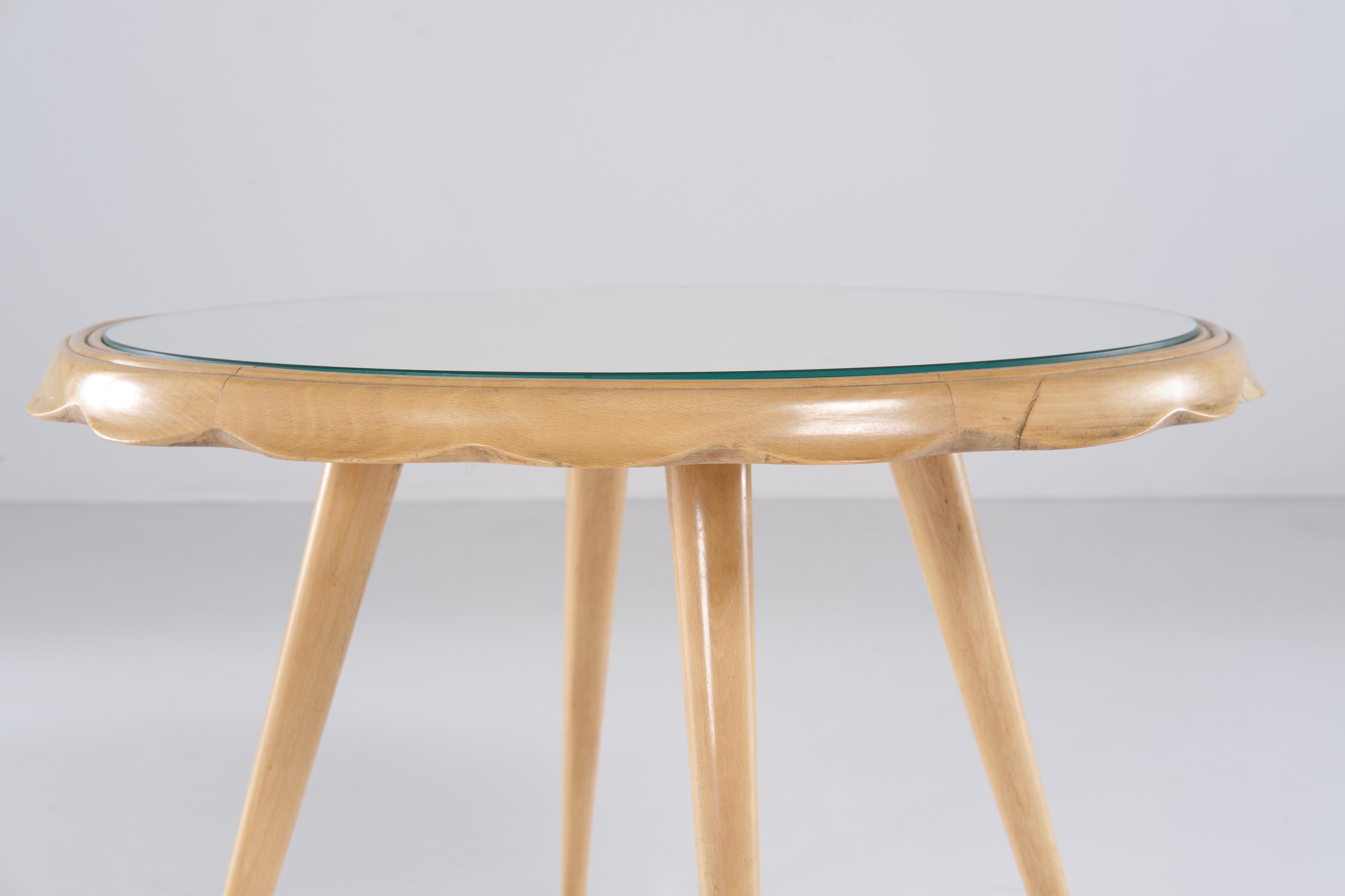 One Wood and Mirrored Glass Low Table, Italian Design, 1950 circa For Sale 1