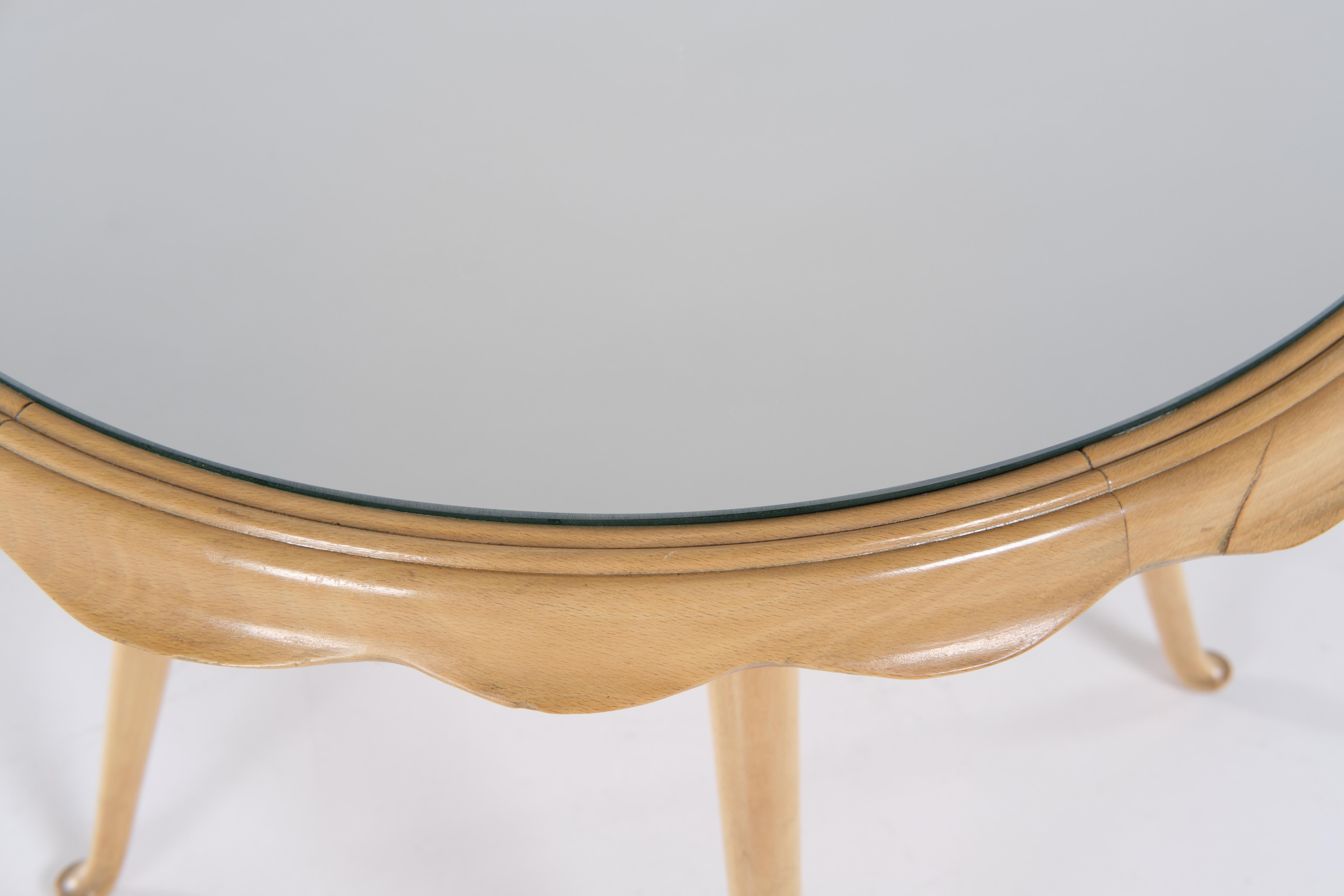 One Wood and Mirrored Glass Low Table, Italian Design, 1950 circa For Sale 4