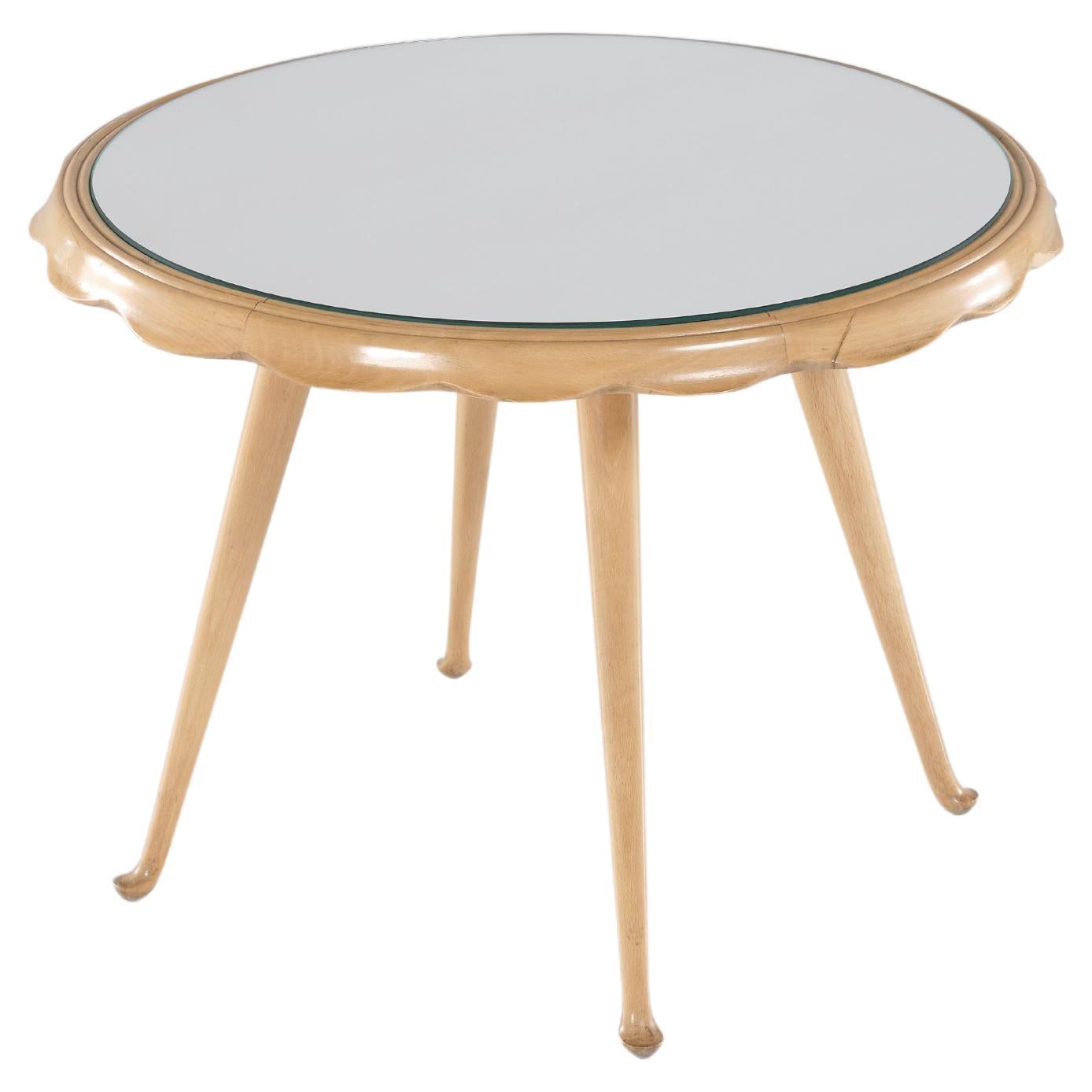 One Wood and Mirrored Glass Low Table, Italian Design, 1950 circa