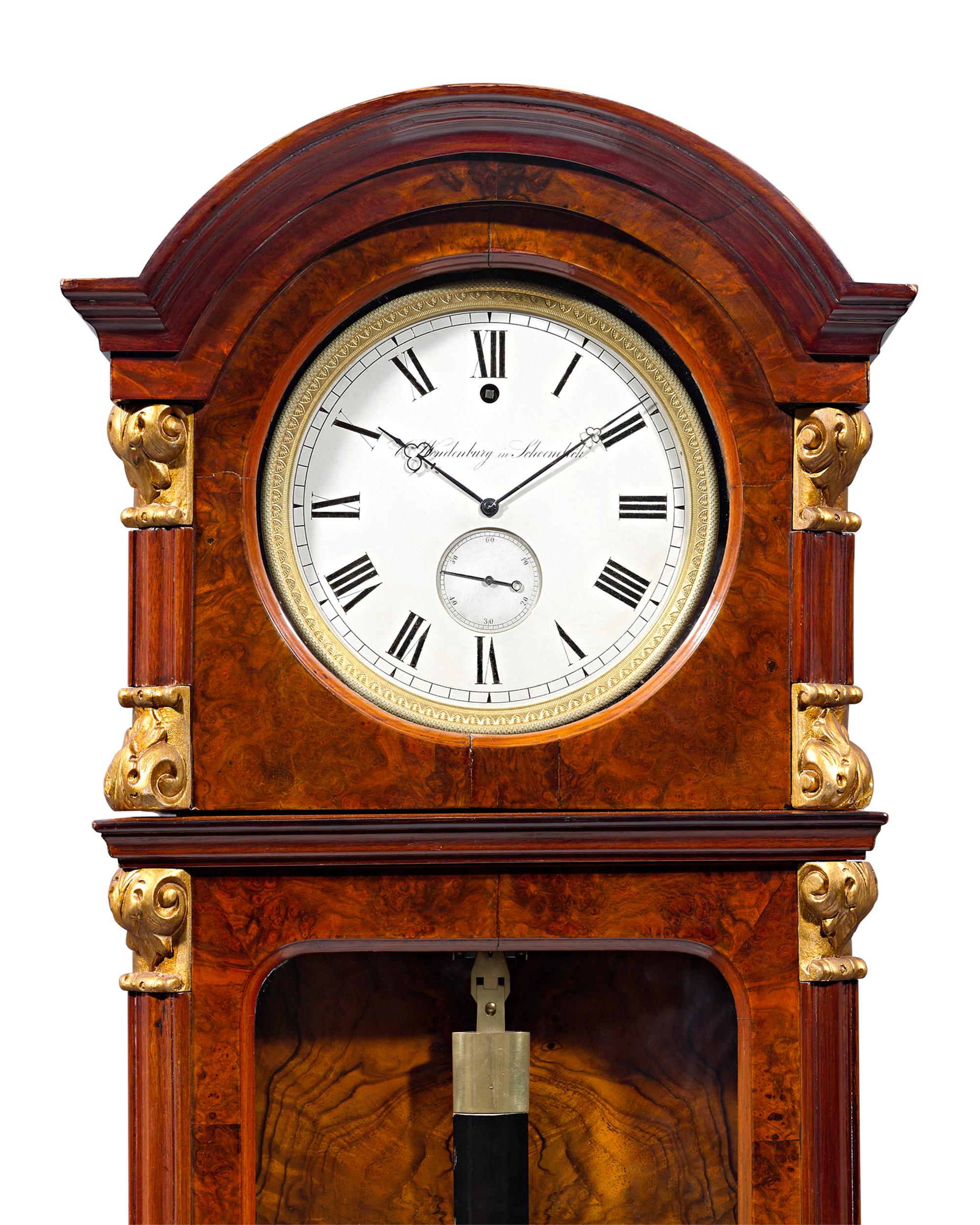 An exceptional mechanism and outstanding construction make this 19th-century German regulator clock an absolute wonder of horological artistry. The timepiece possesses the uncanny ability to run on a single wind for an entire year–an amazing feat of