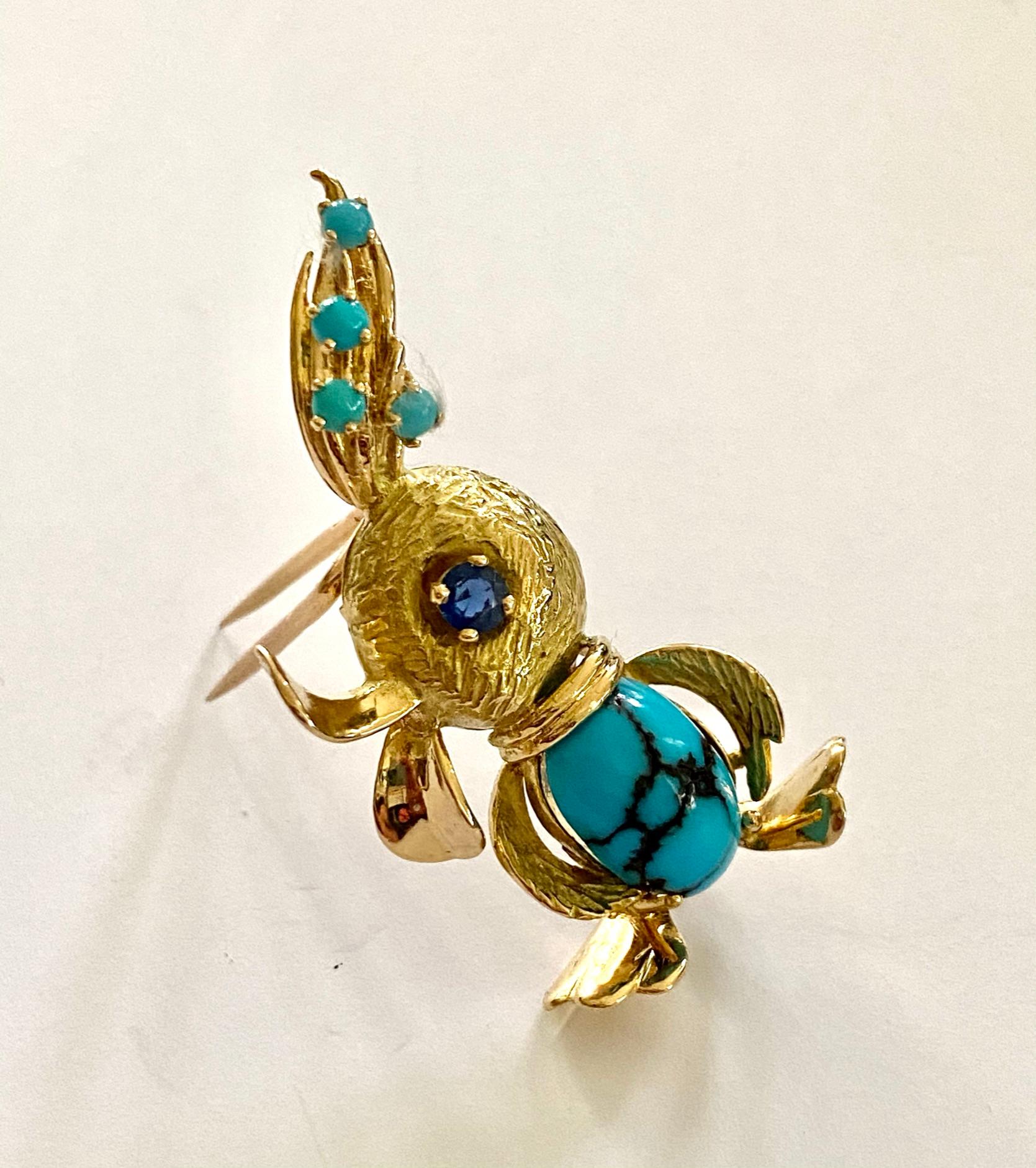 Modern One Yellow Gold Duck Brooch, France, circa 1955 For Sale