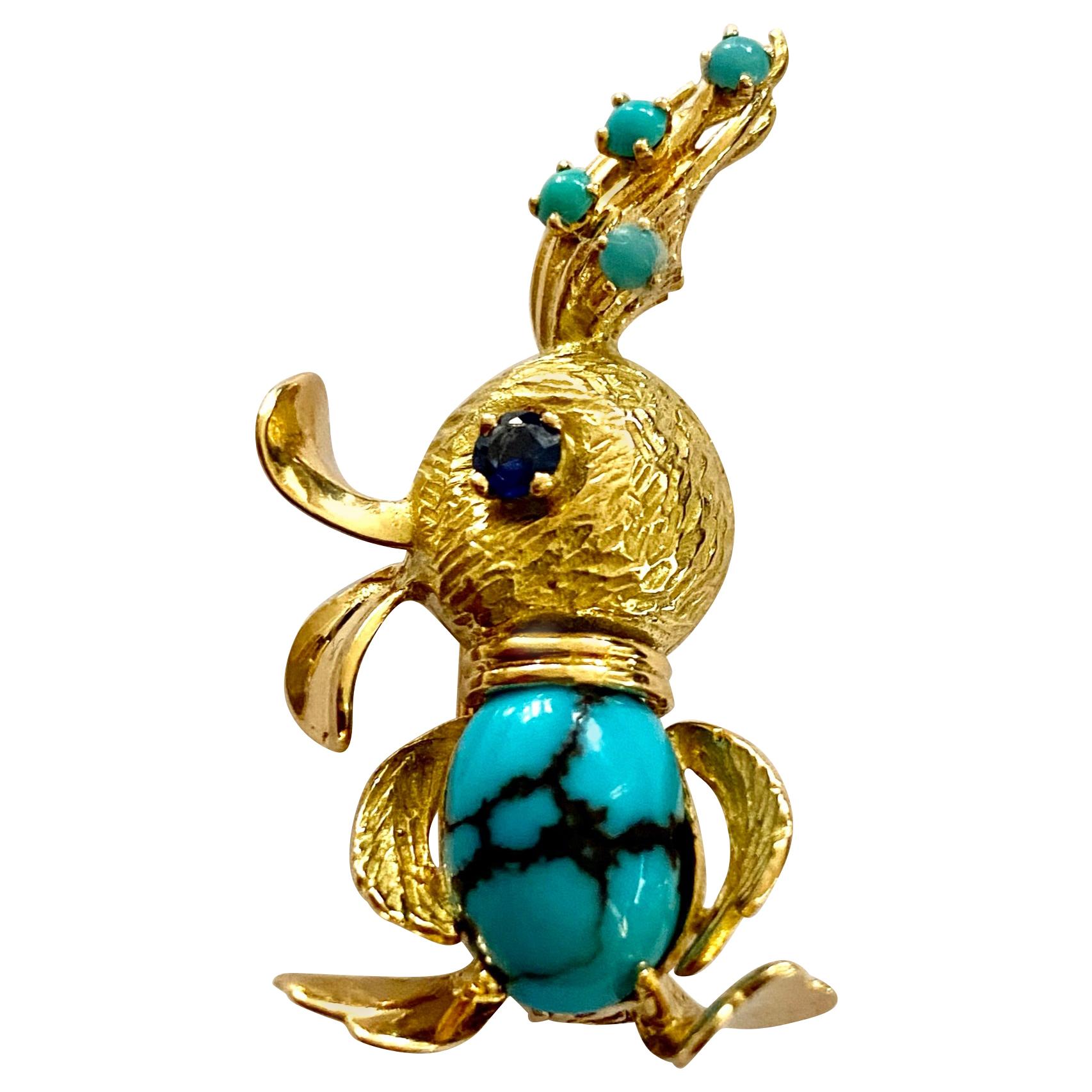 One Yellow Gold Duck Brooch, France, circa 1955 For Sale