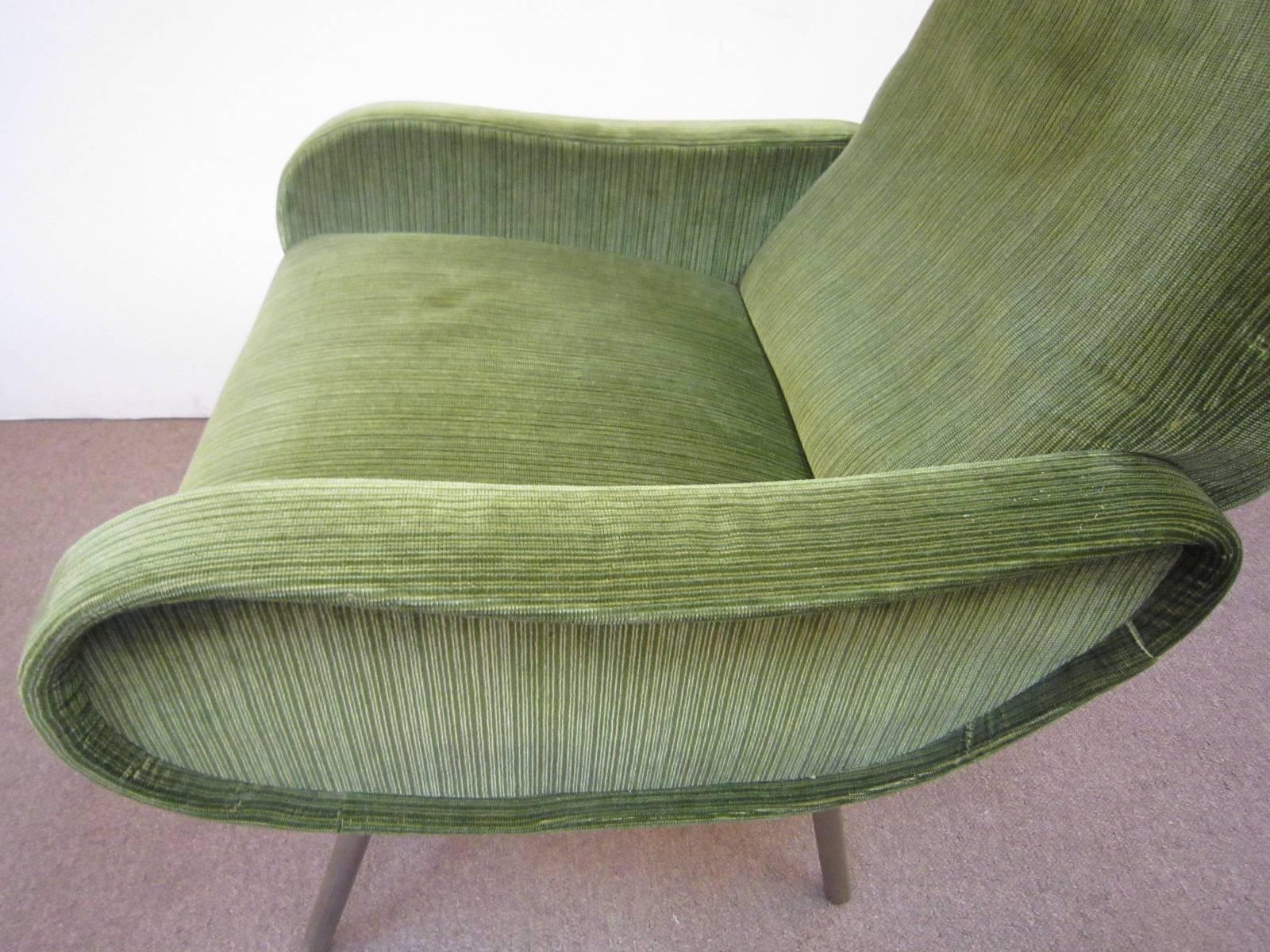 Italian One, Two or Three Original Midcentury Marco Zanuso Lady Chairs in Green Velour