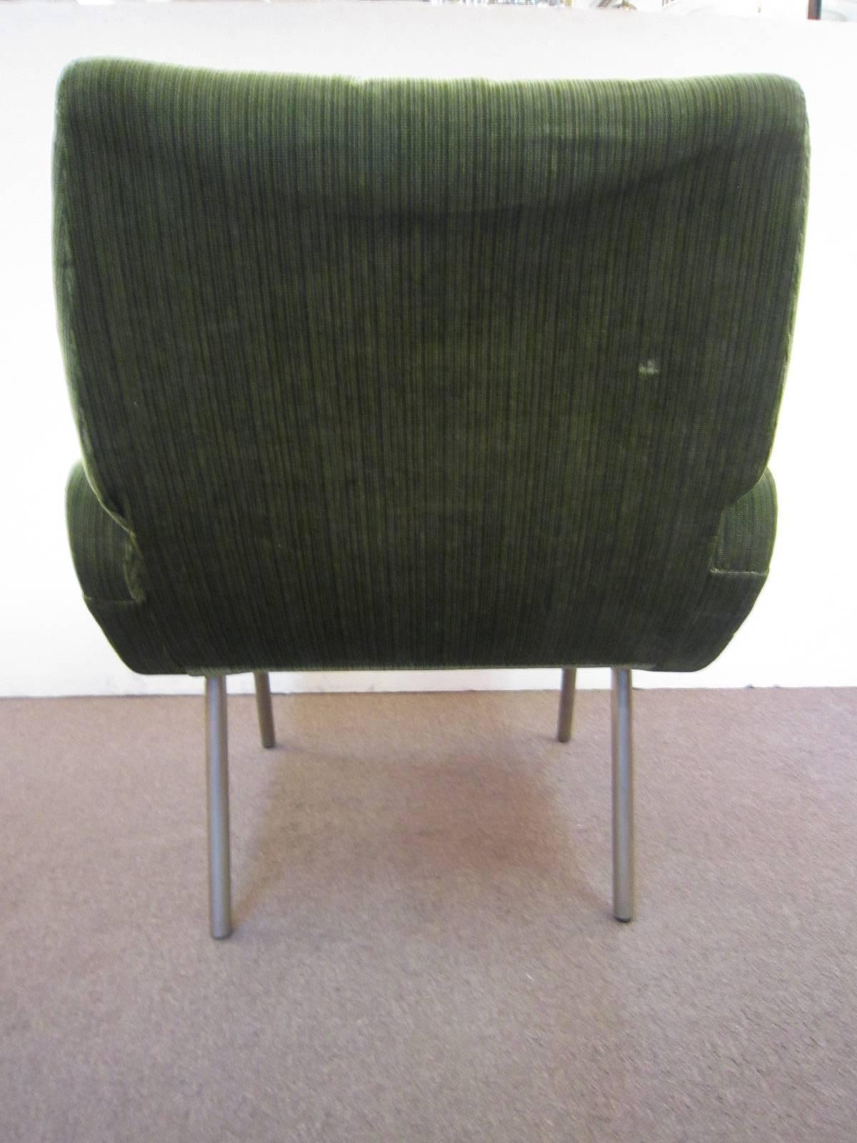 One, Two or Three Original Midcentury Marco Zanuso Lady Chairs in Green Velour In Distressed Condition In New York City, NY