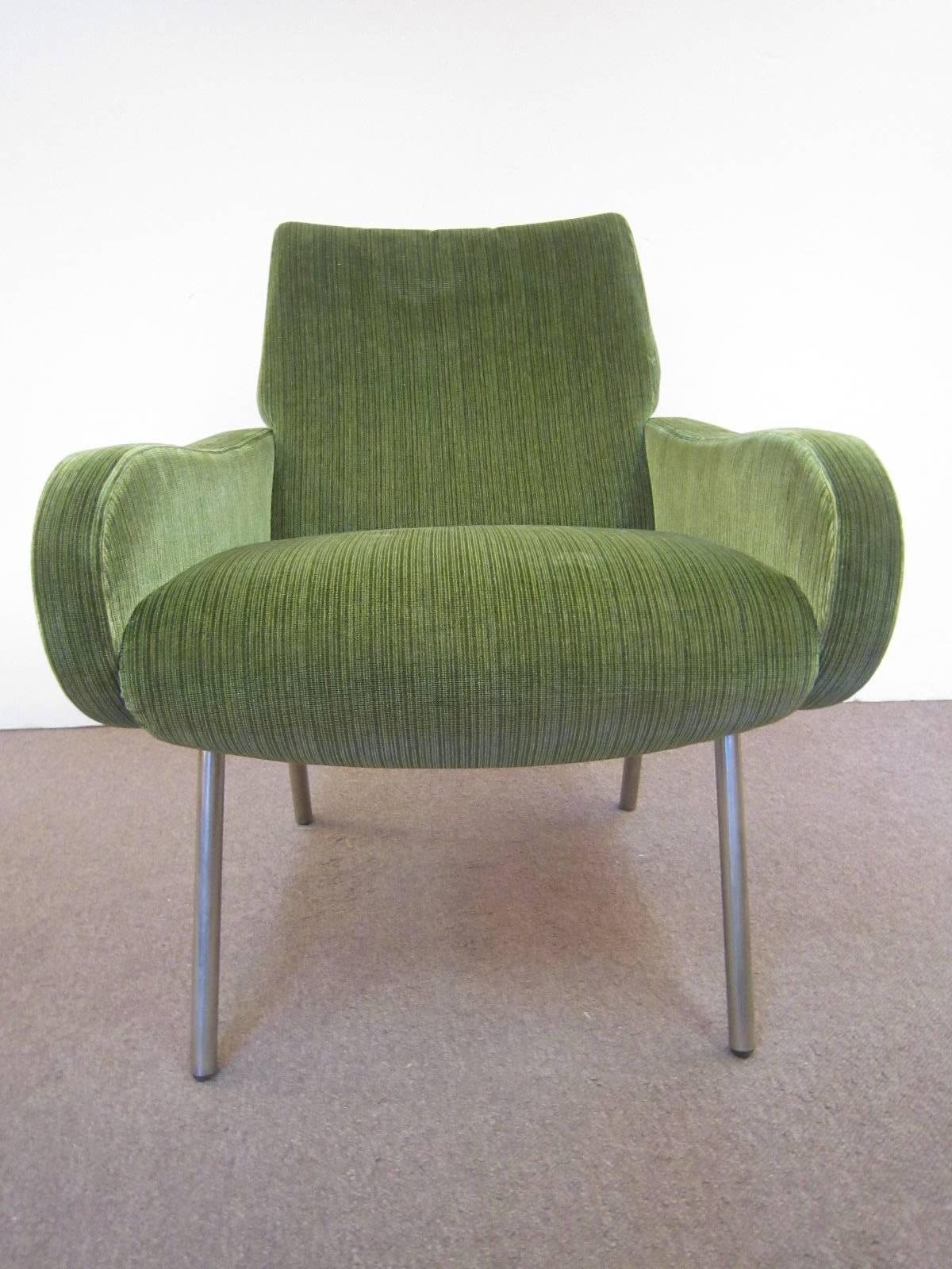 One, Two or Three Original Midcentury Marco Zanuso Lady Chairs in Green Velour 1