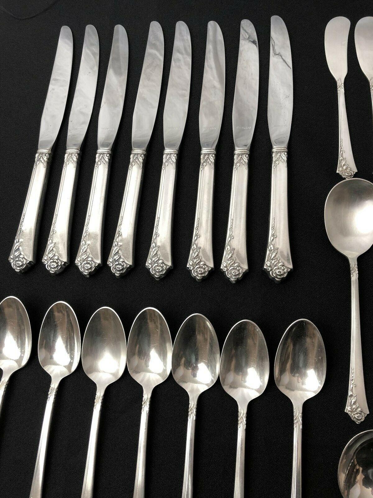Oneida Heirloom Silver Sterling Silver Flatware Service for Eight, Damask Rose For Sale 1