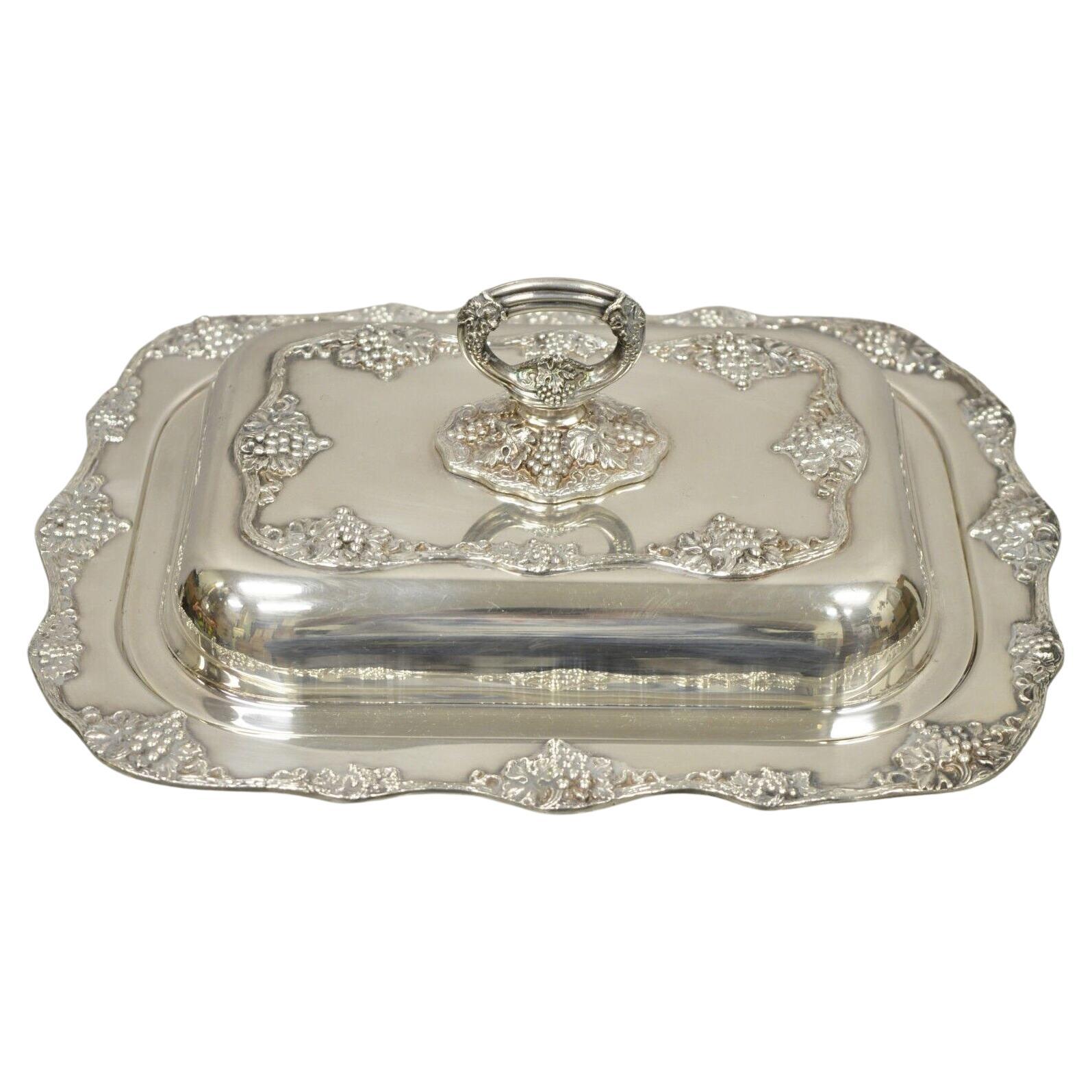 Oneida Silver Plated Grape Vine Regency Style Covered Serving Dish For Sale