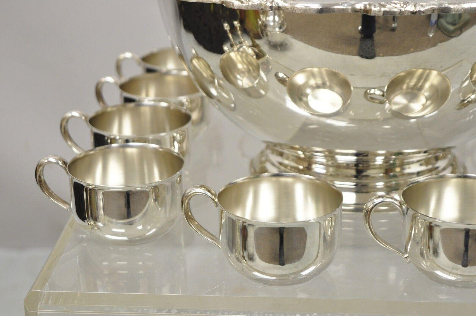 Oneida Silver Plated Punch Bowl Set with 12 Cups and Ladle In Good Condition In Philadelphia, PA