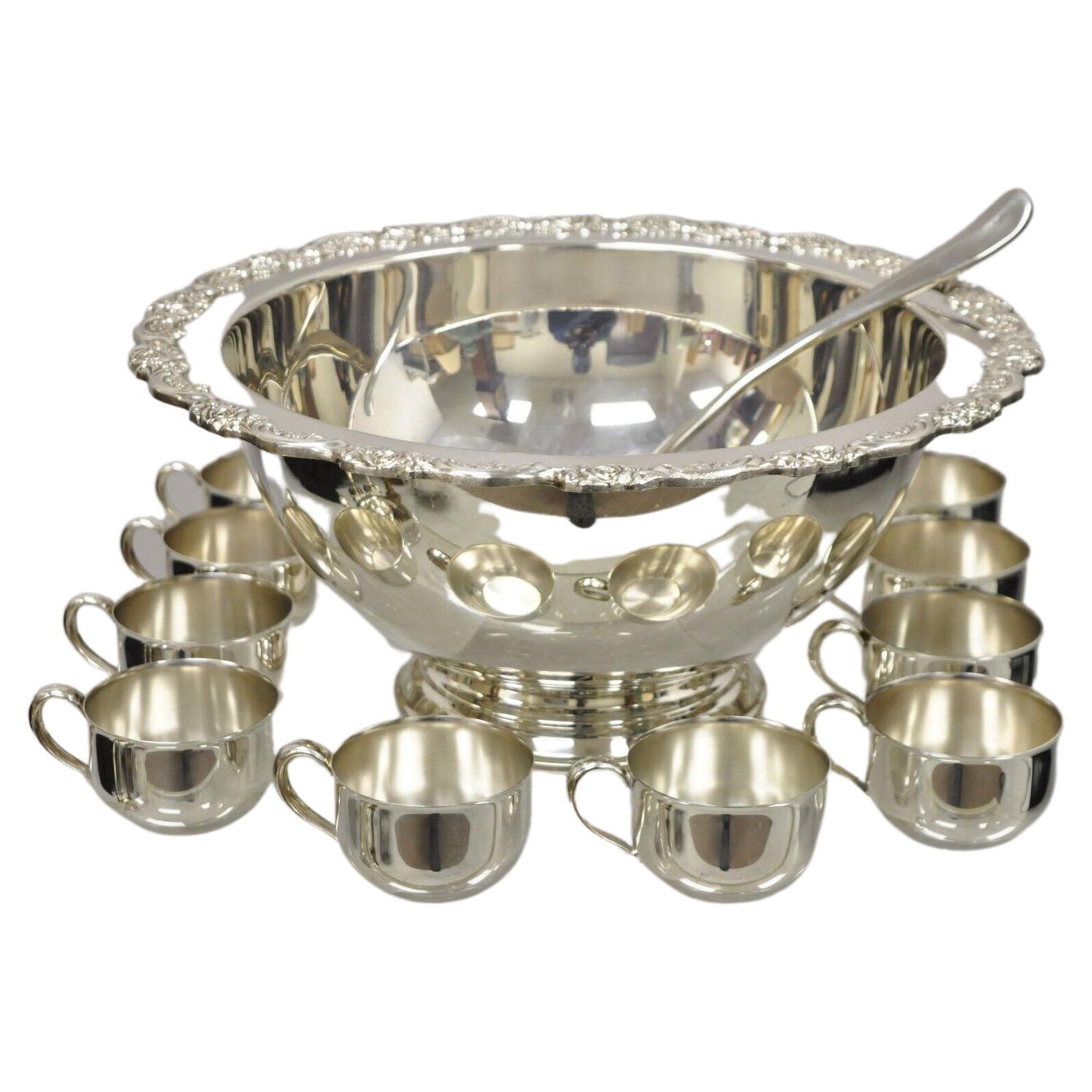 Oneida Silver Plated Punch Bowl Set with 12 Cups and Ladle
