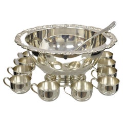 Retro Oneida Silver Plated Punch Bowl Set with 12 Cups and Ladle