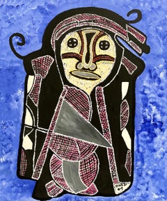 Abstract Black Shadow Spirit- Original Haitian Acrylic Painting On Mounted Paper