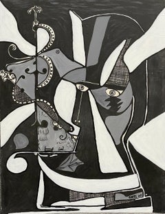 Black & White Spiritual Abstract II - Original Haitian Painting On Paper Mounted