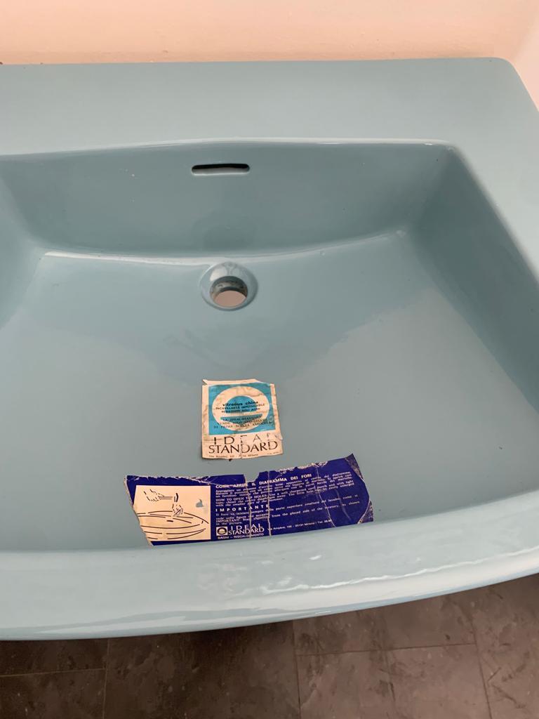 Oneline Blauer Waschbecken von Gio Ponti für Ideal Standard, 1953 (Mitte des 20. Jahrhunderts) im Angebot